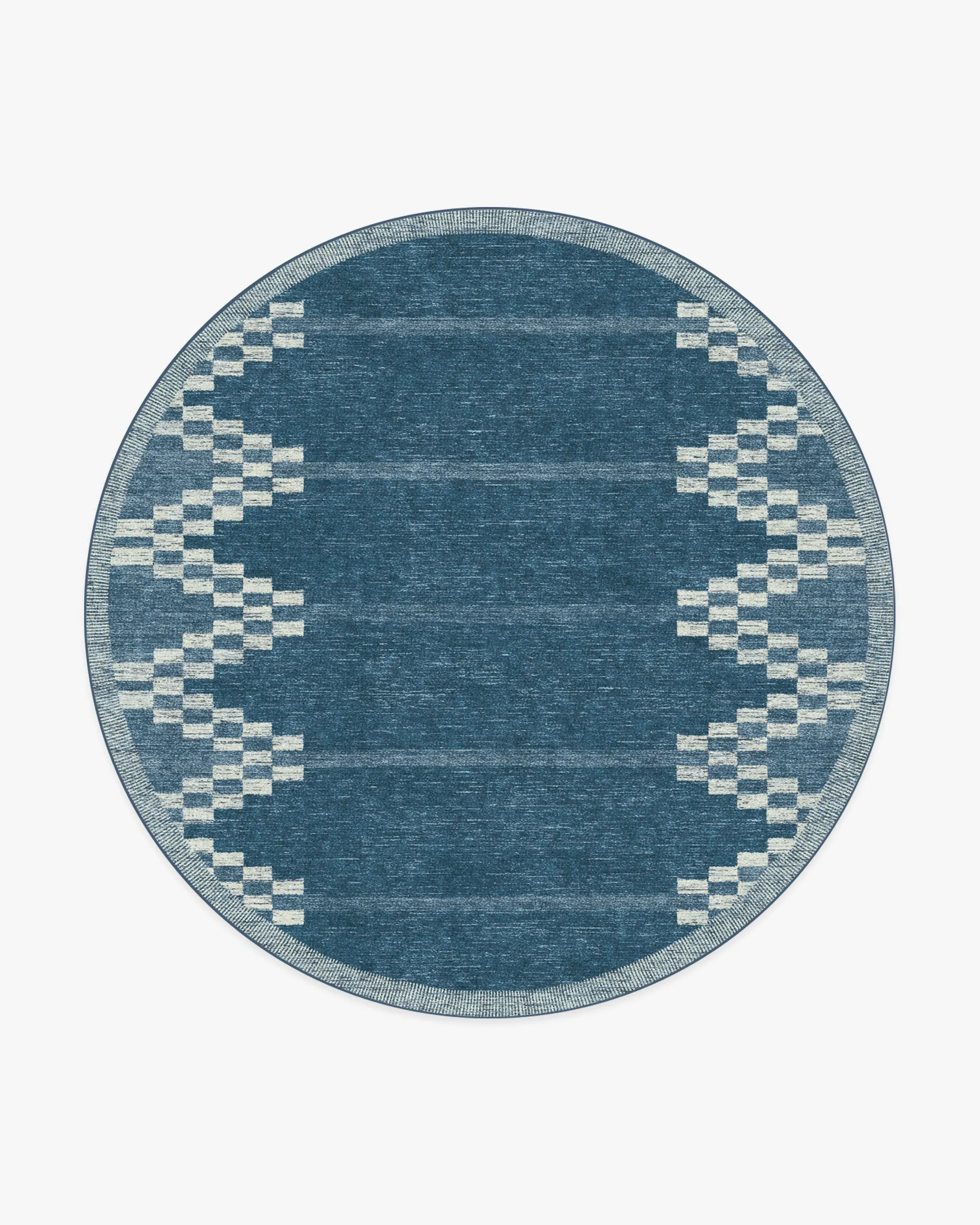 Round Area Rug Machine Washable - Blue
