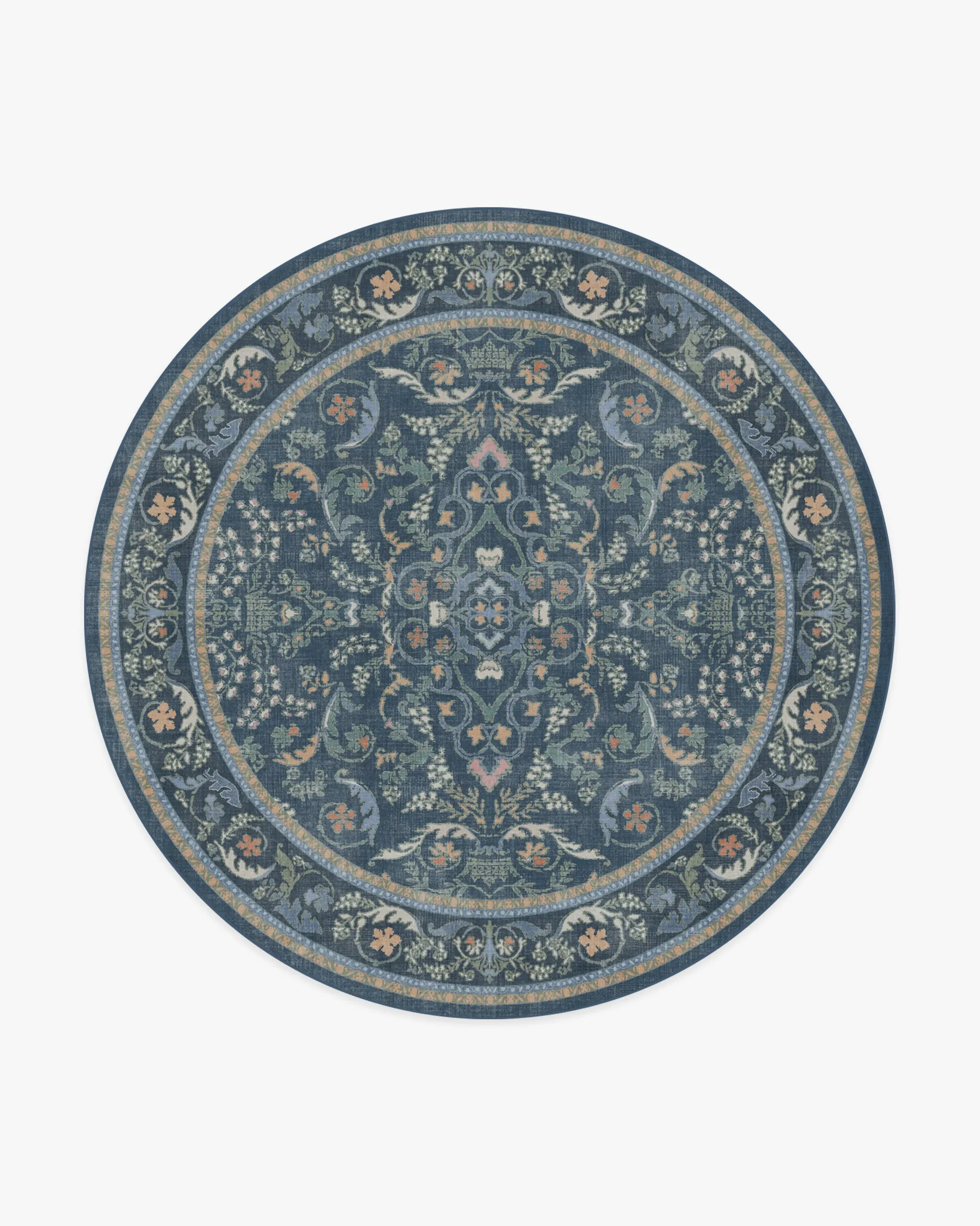 Round Area Rug Machine Washable - Blue