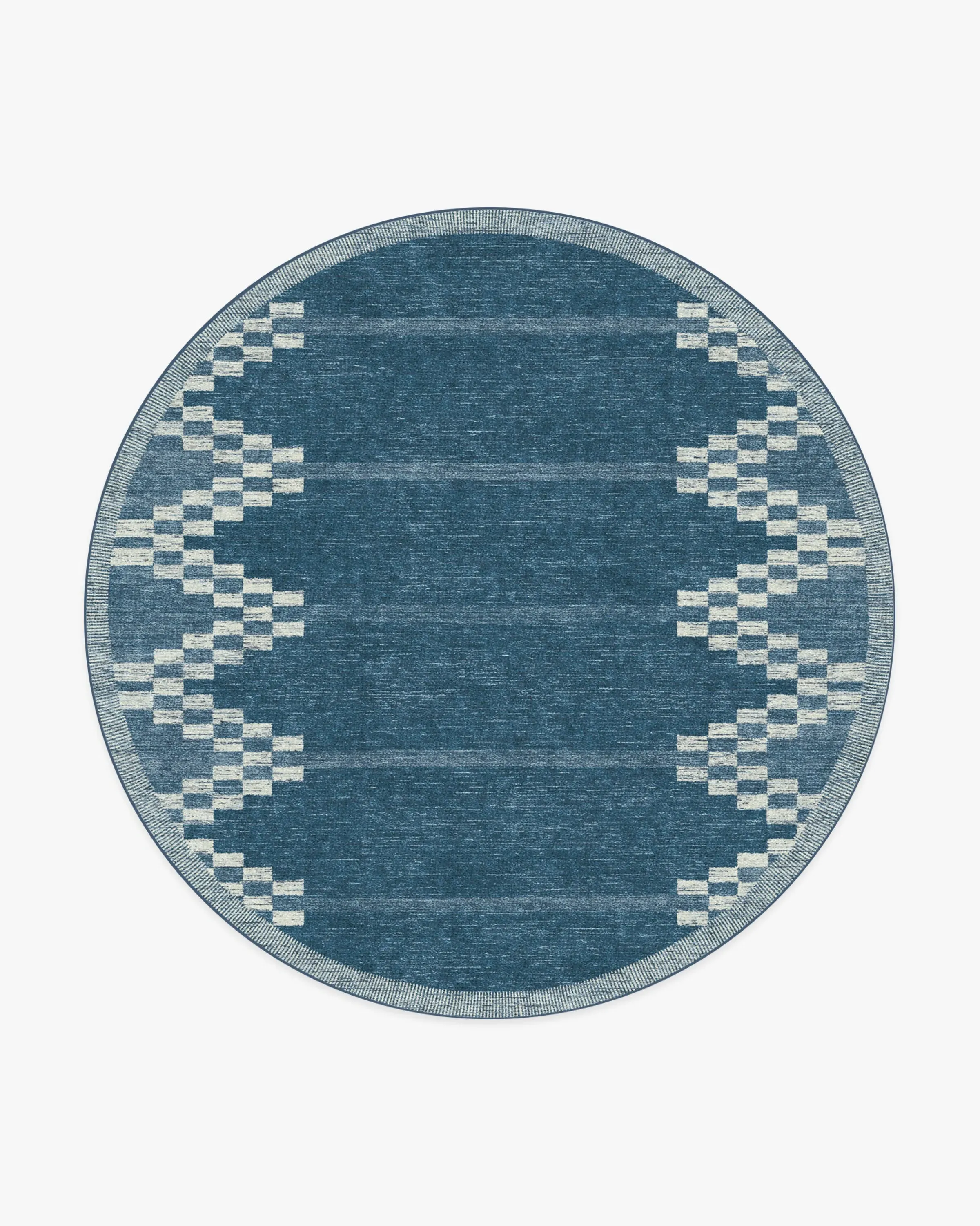 Round Area Rug Machine Washable - Blue