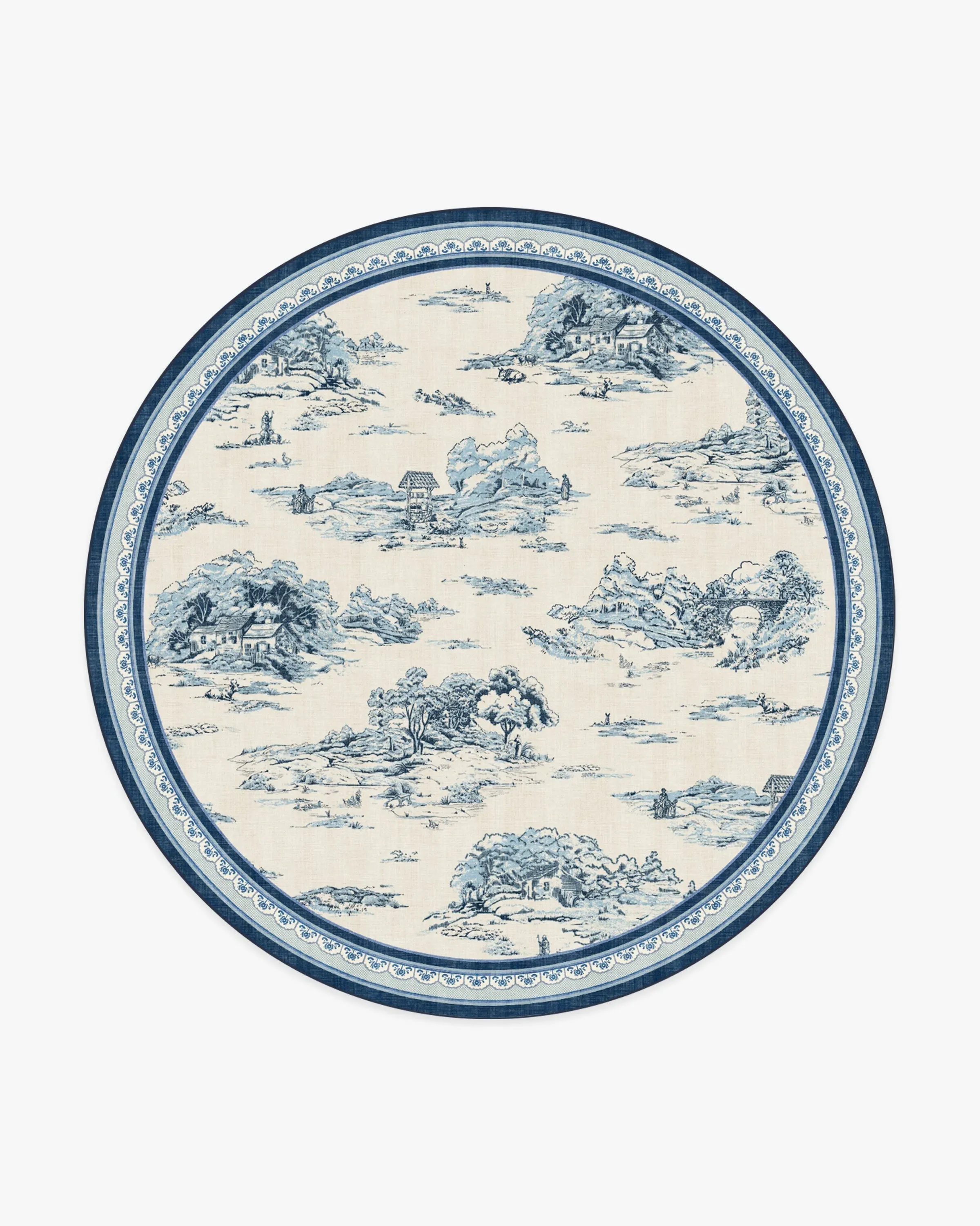 Round Area Rug Machine Washable - Blue
