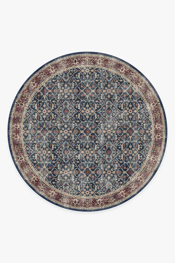 Round Area Rug Machine Washable - Blue