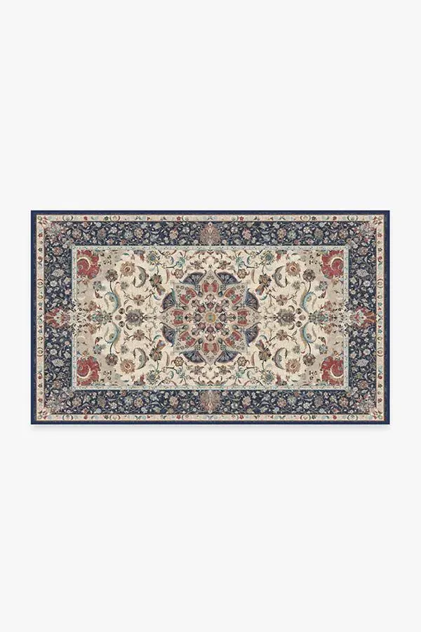 Round Area Rug Machine Washable - Blue
