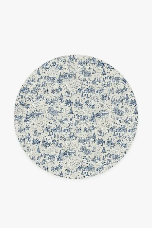 Round Area Rug Machine Washable - Blue, Chenille