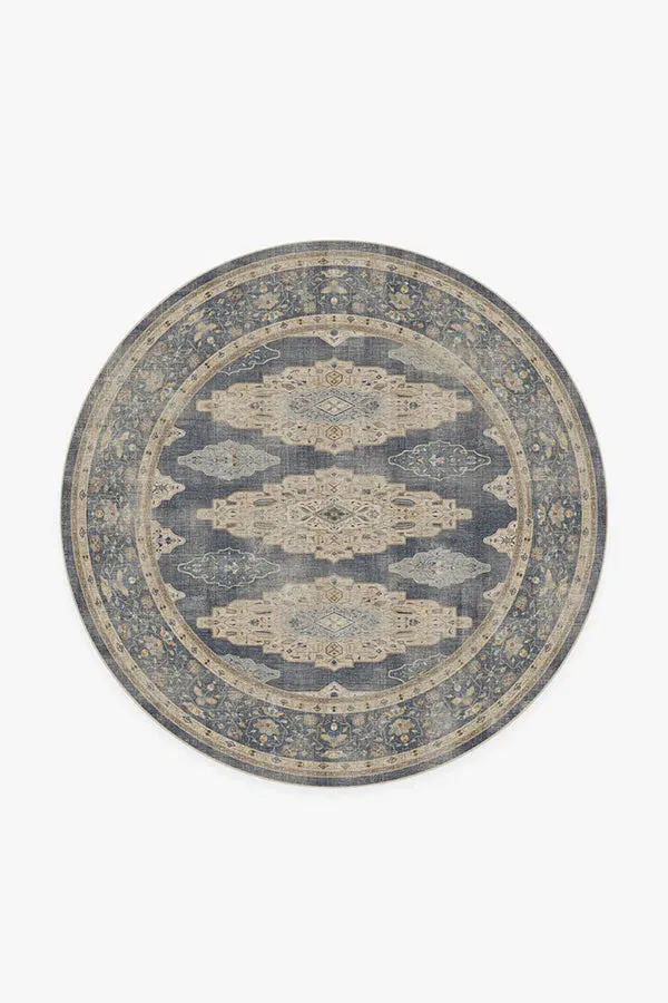 Round Area Rug Machine Washable - Blue, Chenille