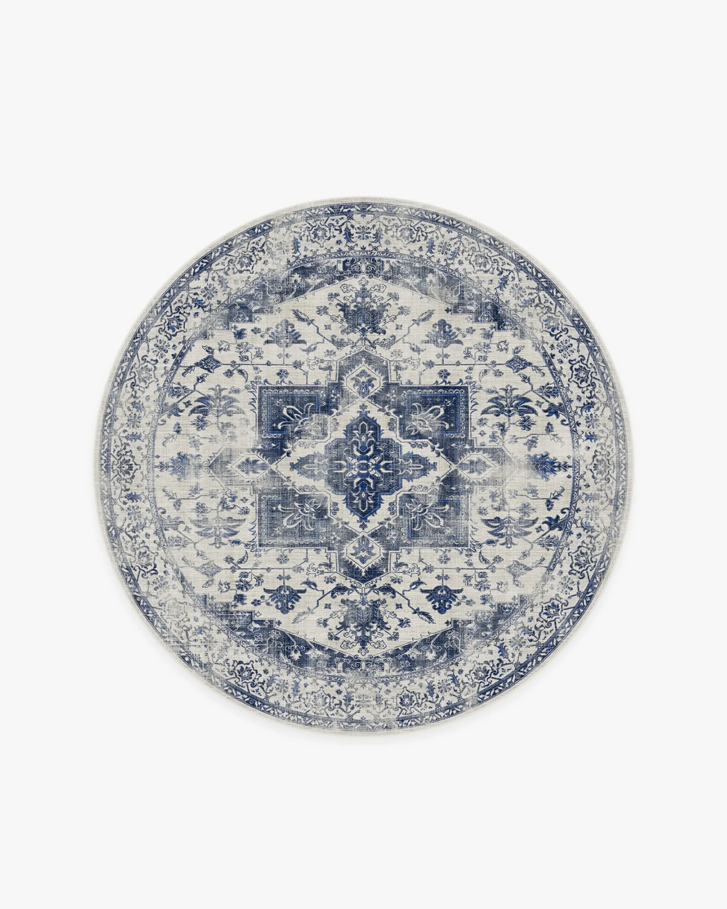 Round Area Rug Machine Washable - Blue, Chenille
