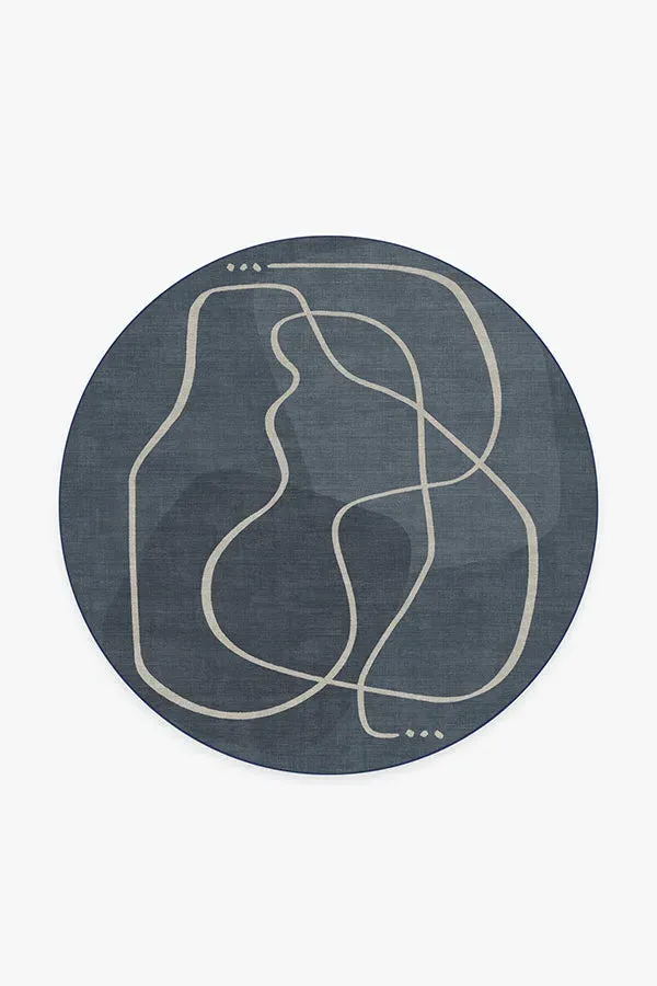 Round Area Rug Machine Washable - Blue, Chenille