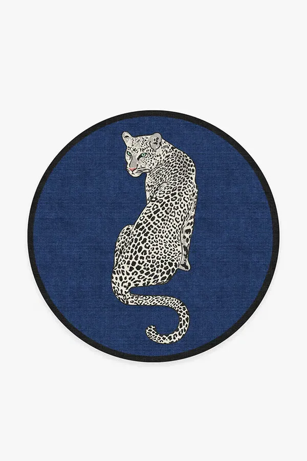Round Area Rug Machine Washable - Blue, Chenille