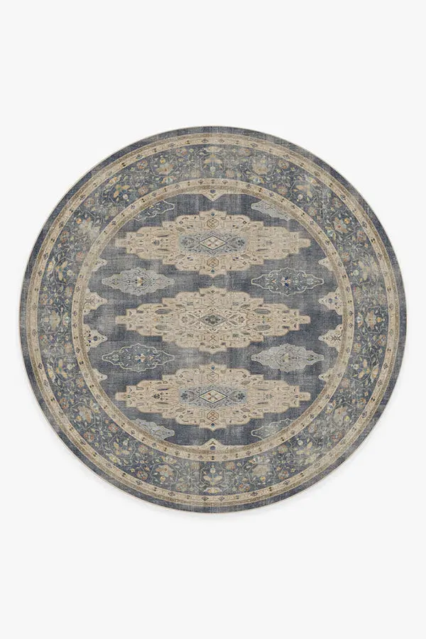 Round Area Rug Machine Washable - Blue, Chenille