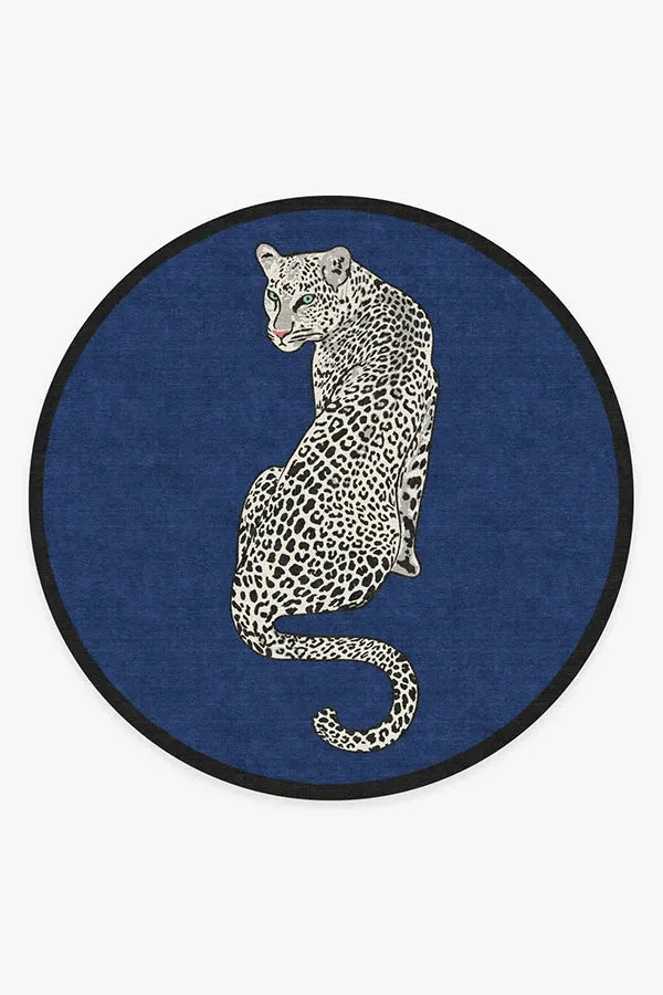 Round Area Rug Machine Washable - Blue, Chenille