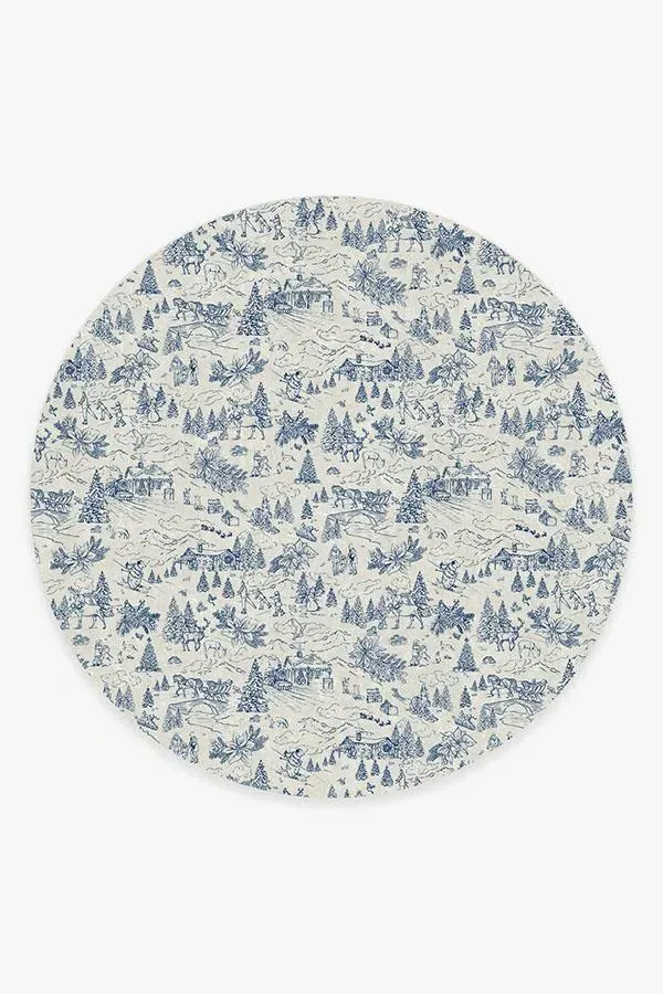 Round Area Rug Machine Washable - Blue, Chenille