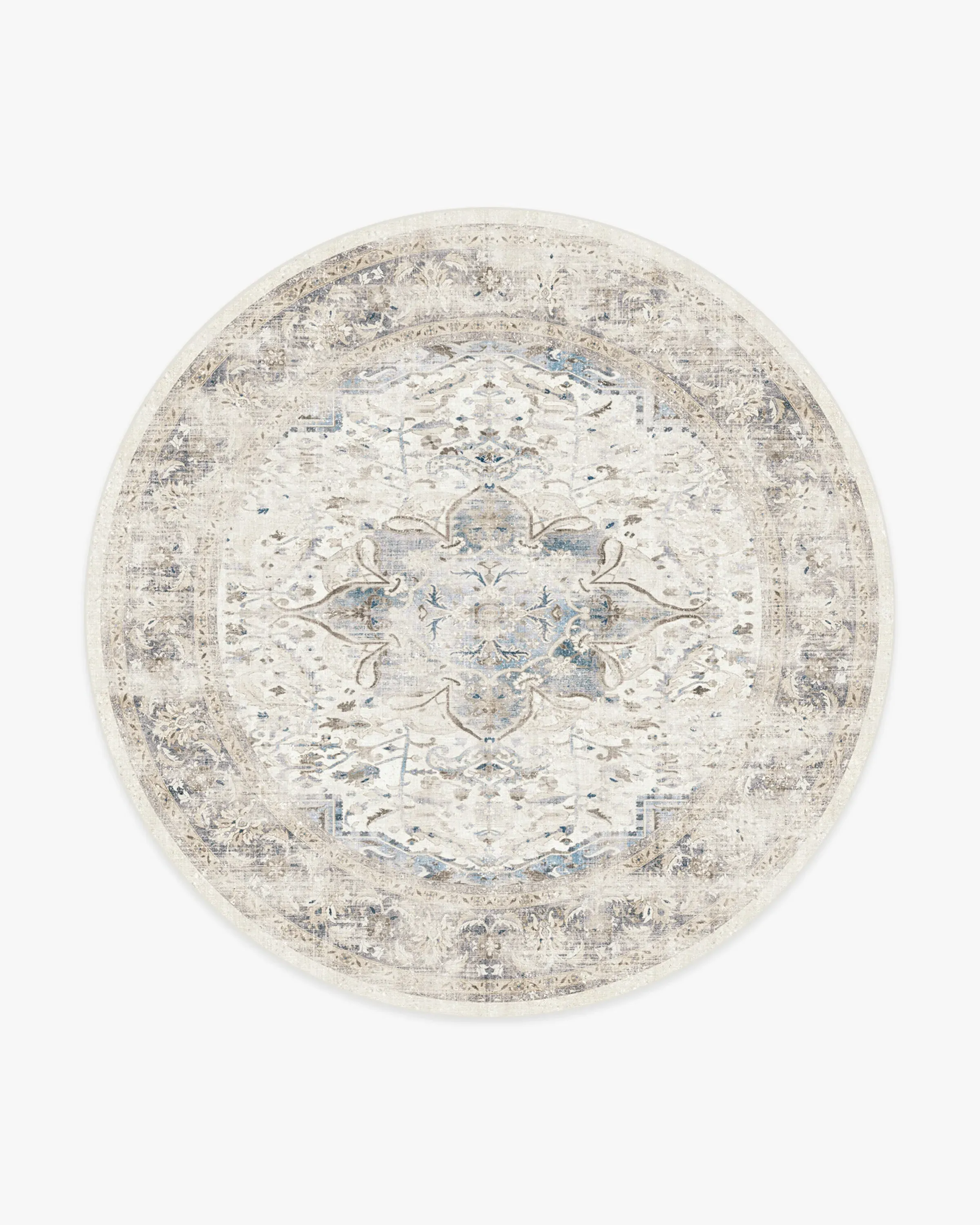 Round Area Rug Machine Washable - Blue, Chenille