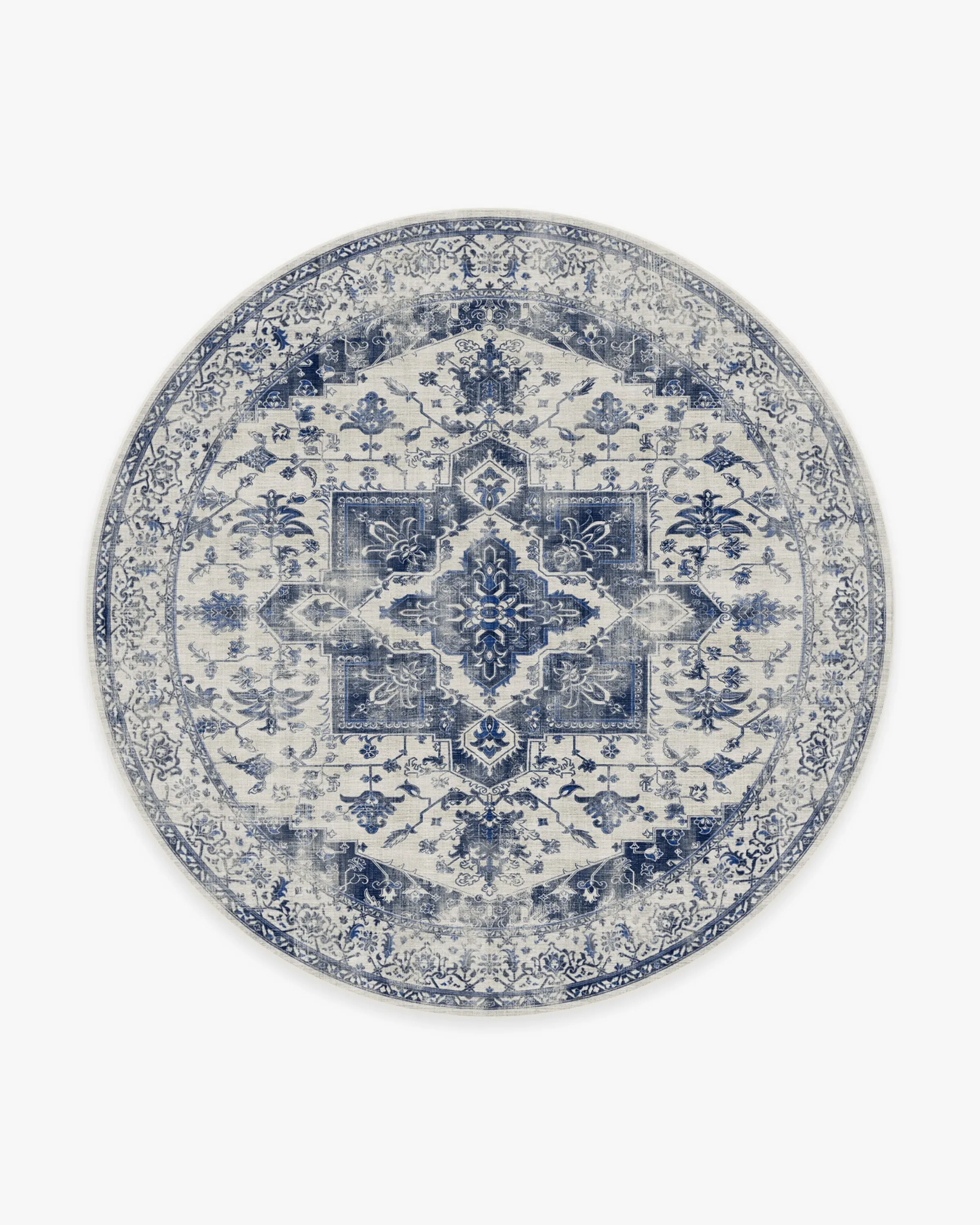 Round Area Rug Machine Washable - Blue, Chenille
