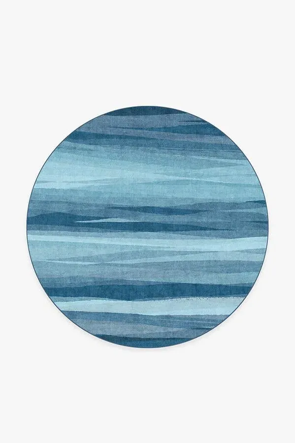 Round Area Rug Machine Washable - Blue, Flatwoven
