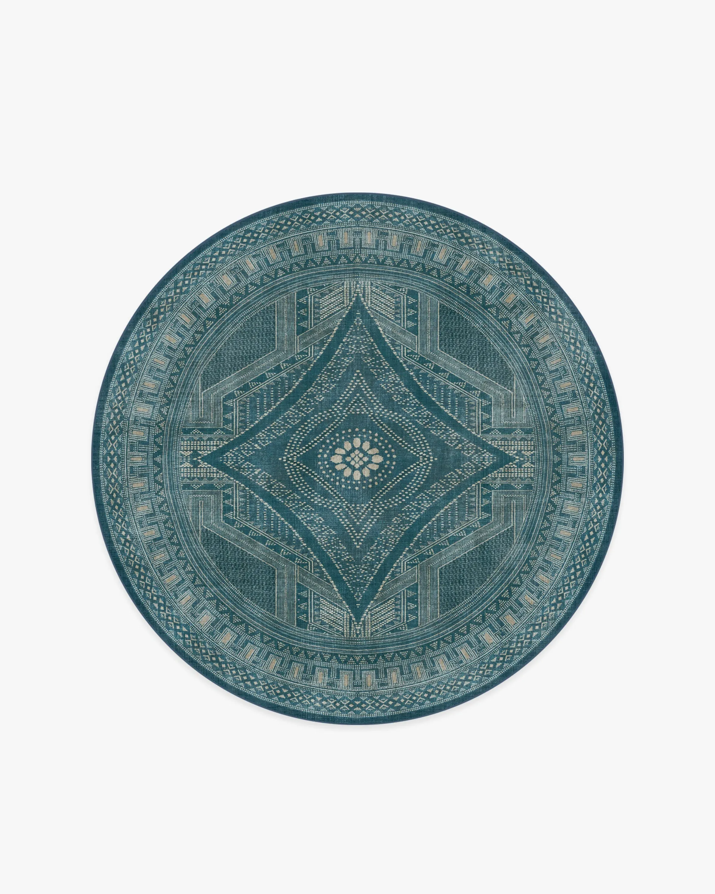 Round Area Rug Machine Washable - Blue, Flatwoven