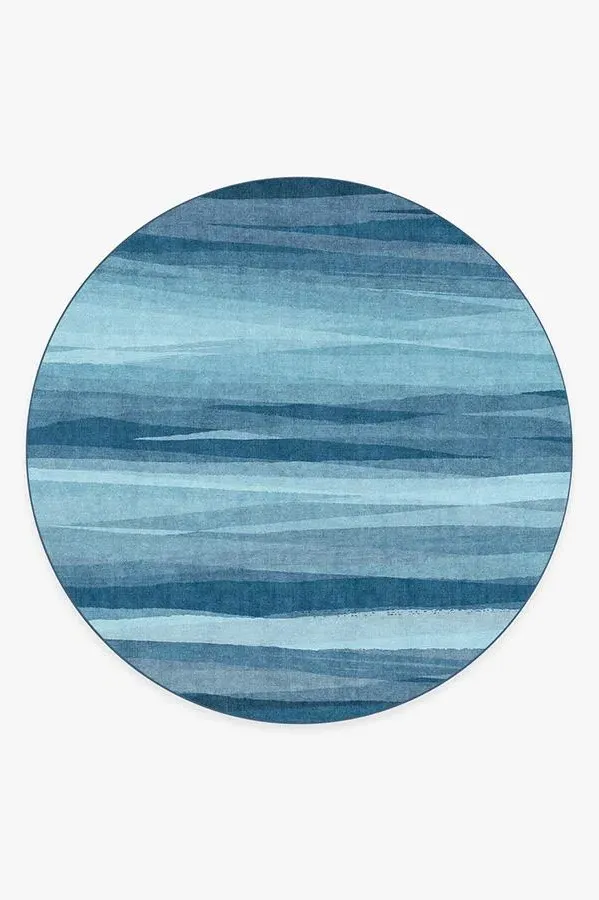 Round Area Rug Machine Washable - Blue, Flatwoven