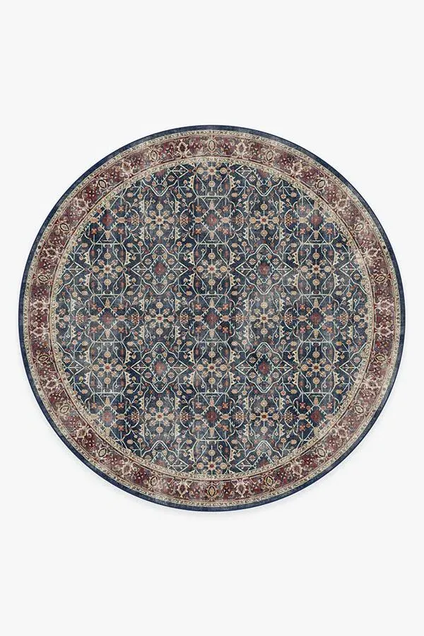 Round Area Rug Machine Washable - Blue, Flatwoven