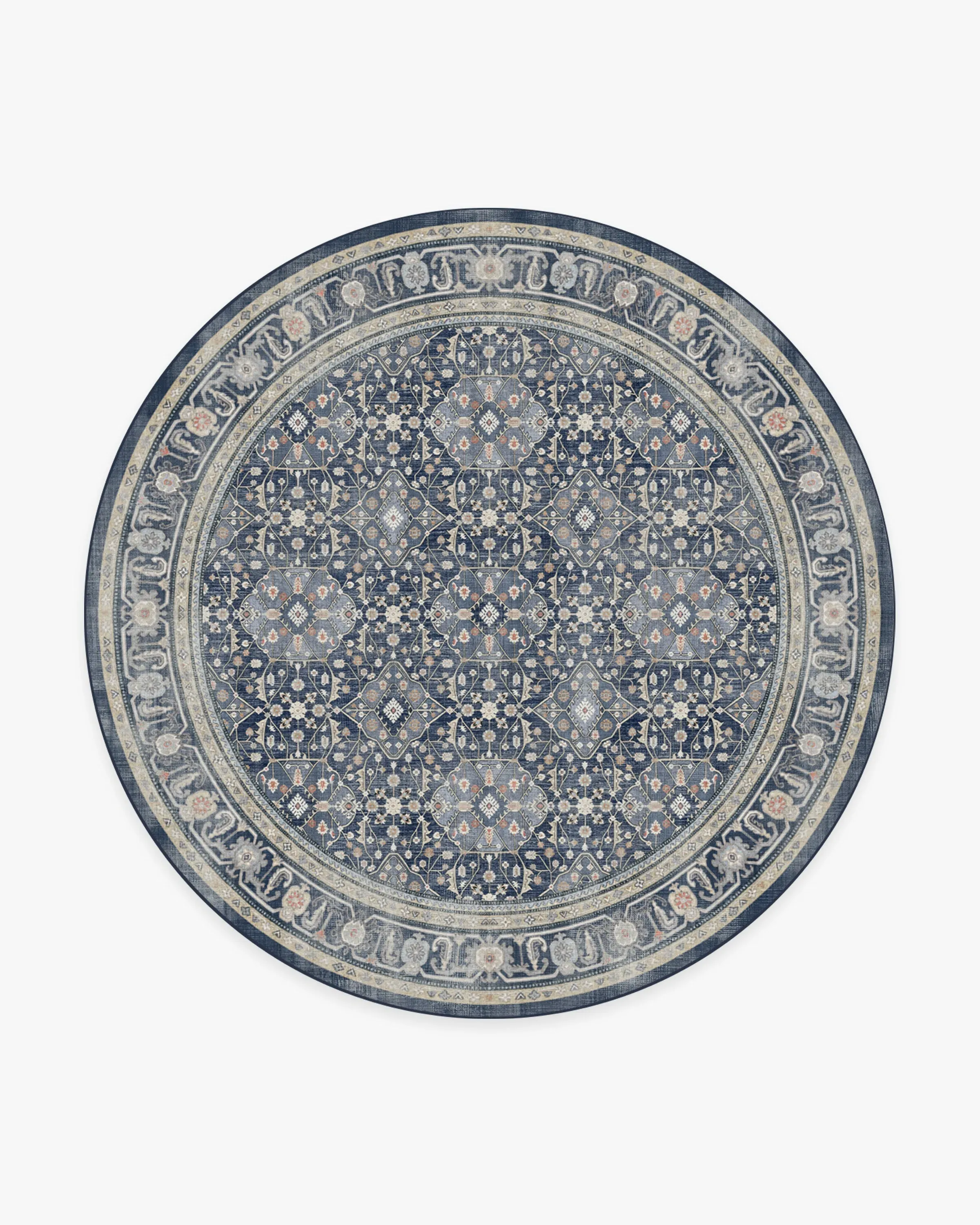 Round Area Rug Machine Washable - Blue, Flatwoven