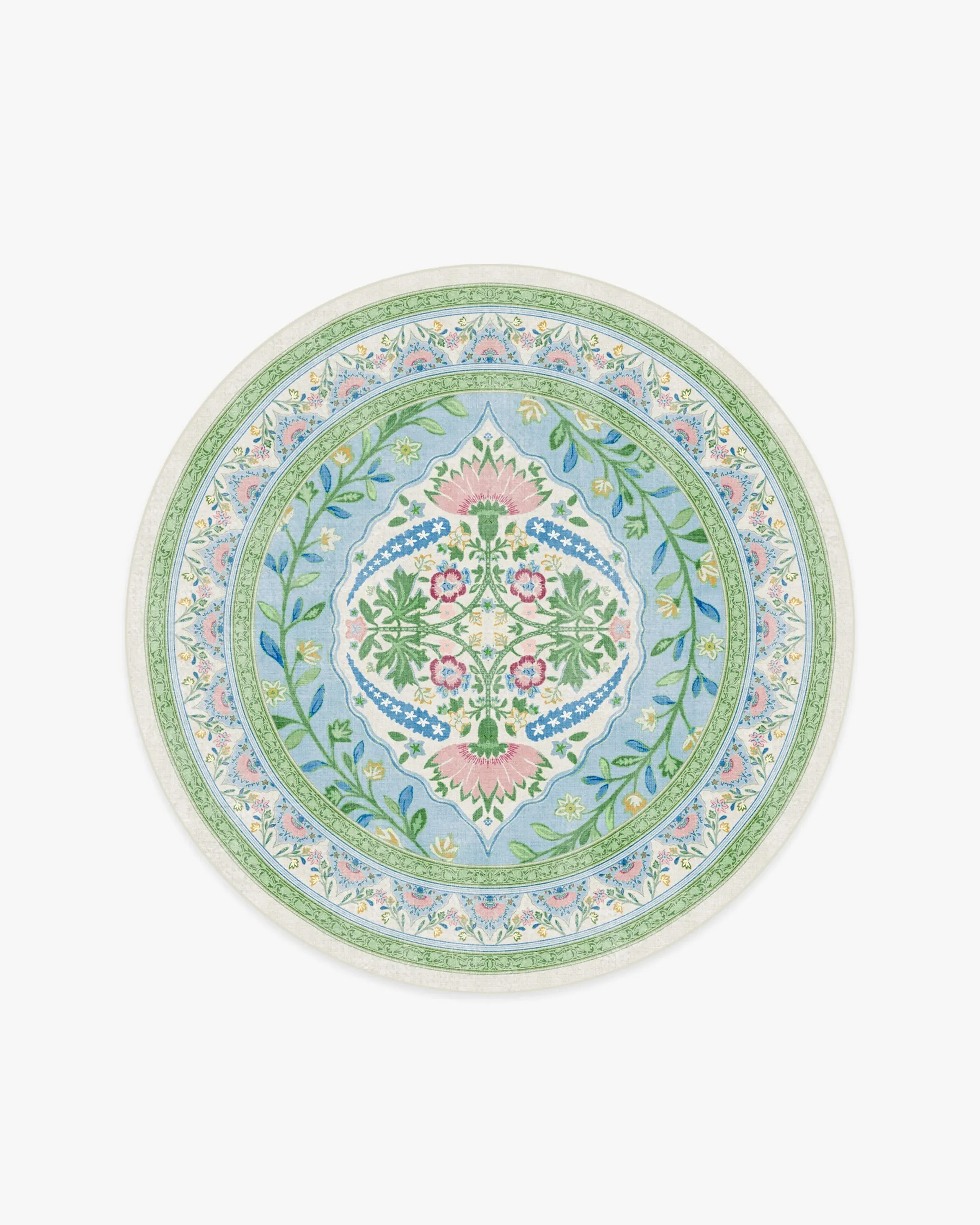 Round Area Rug Machine Washable - Blue, Floral