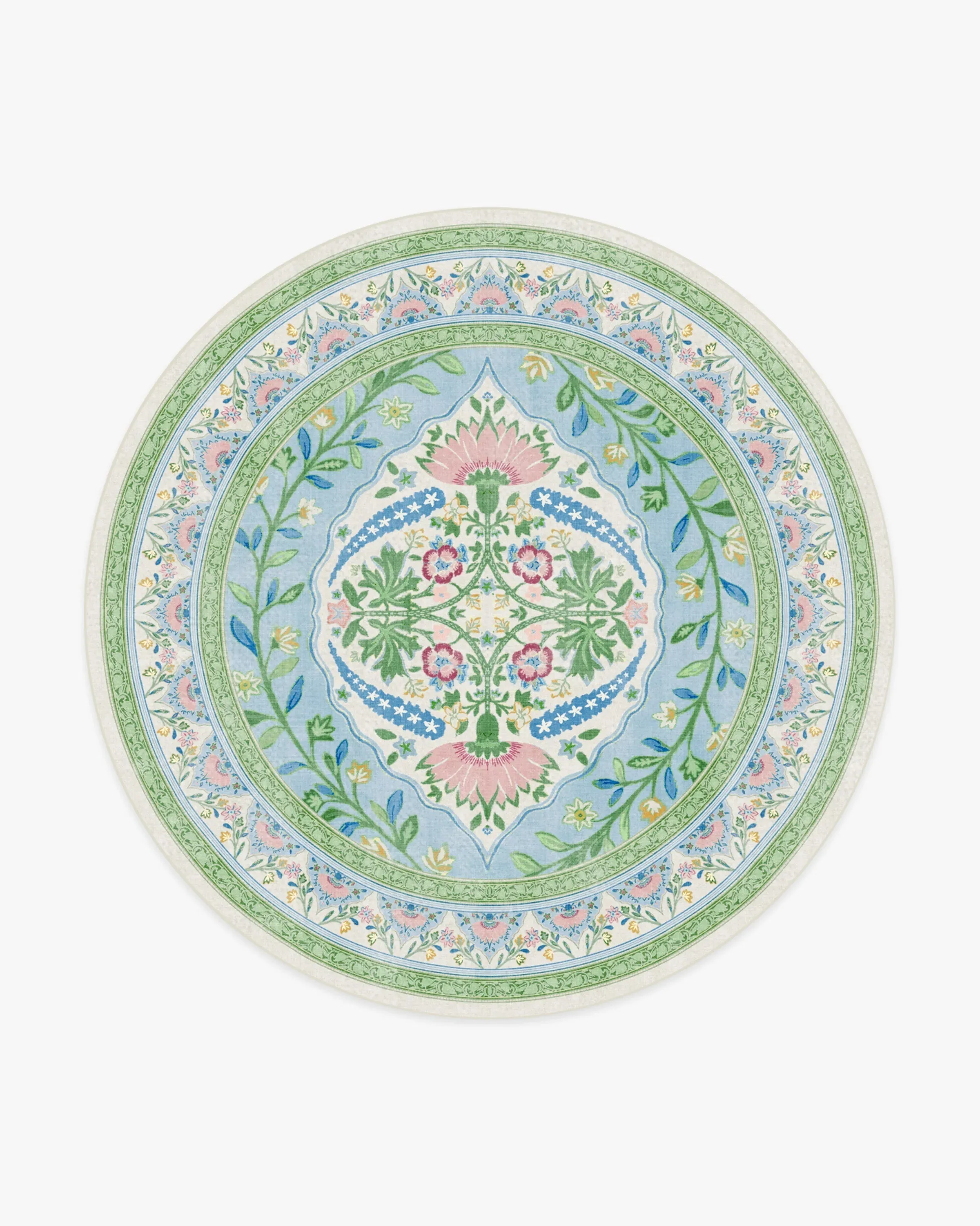 Round Area Rug Machine Washable - Blue, Floral