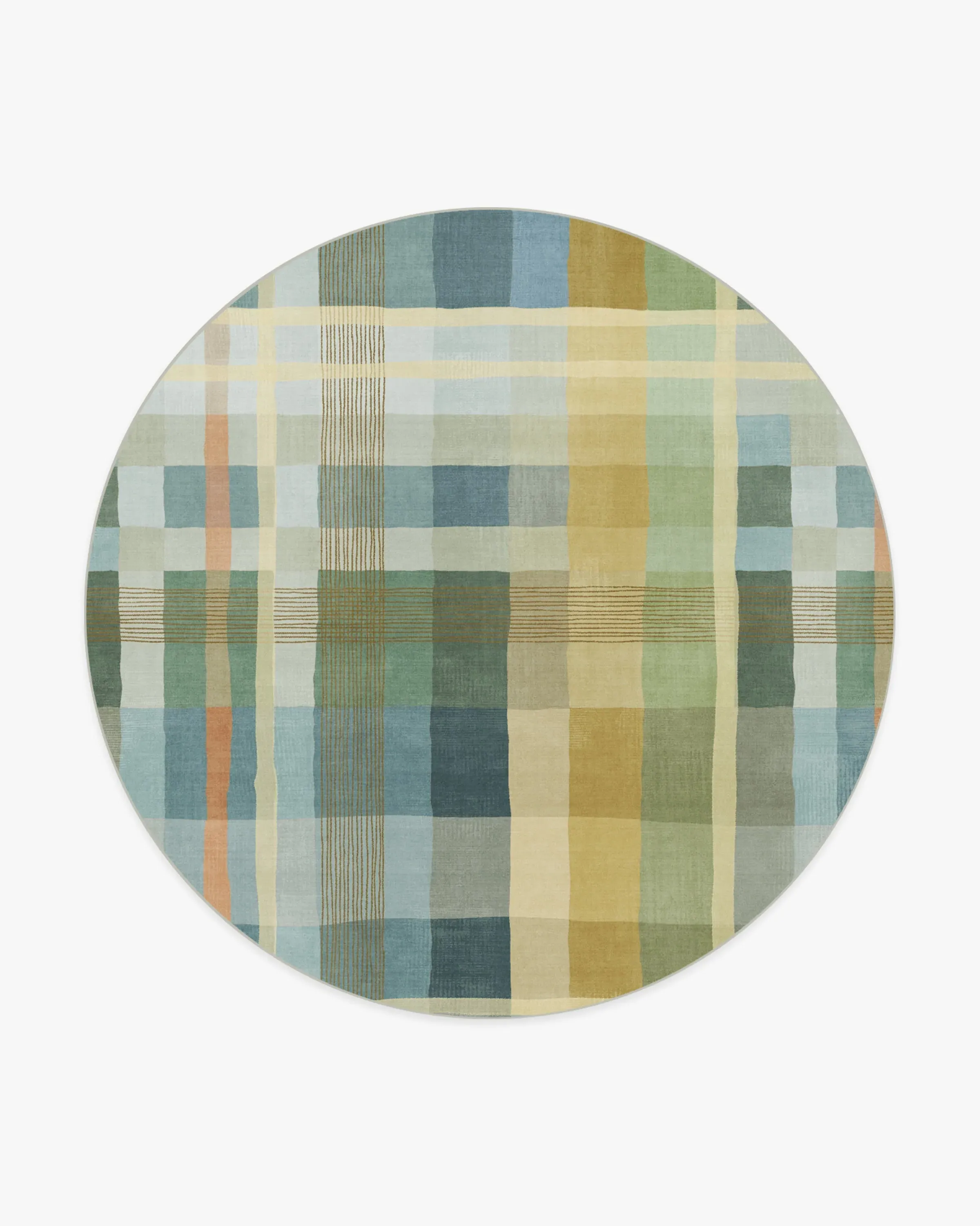 Round Area Rug Machine Washable - Blue Plaid