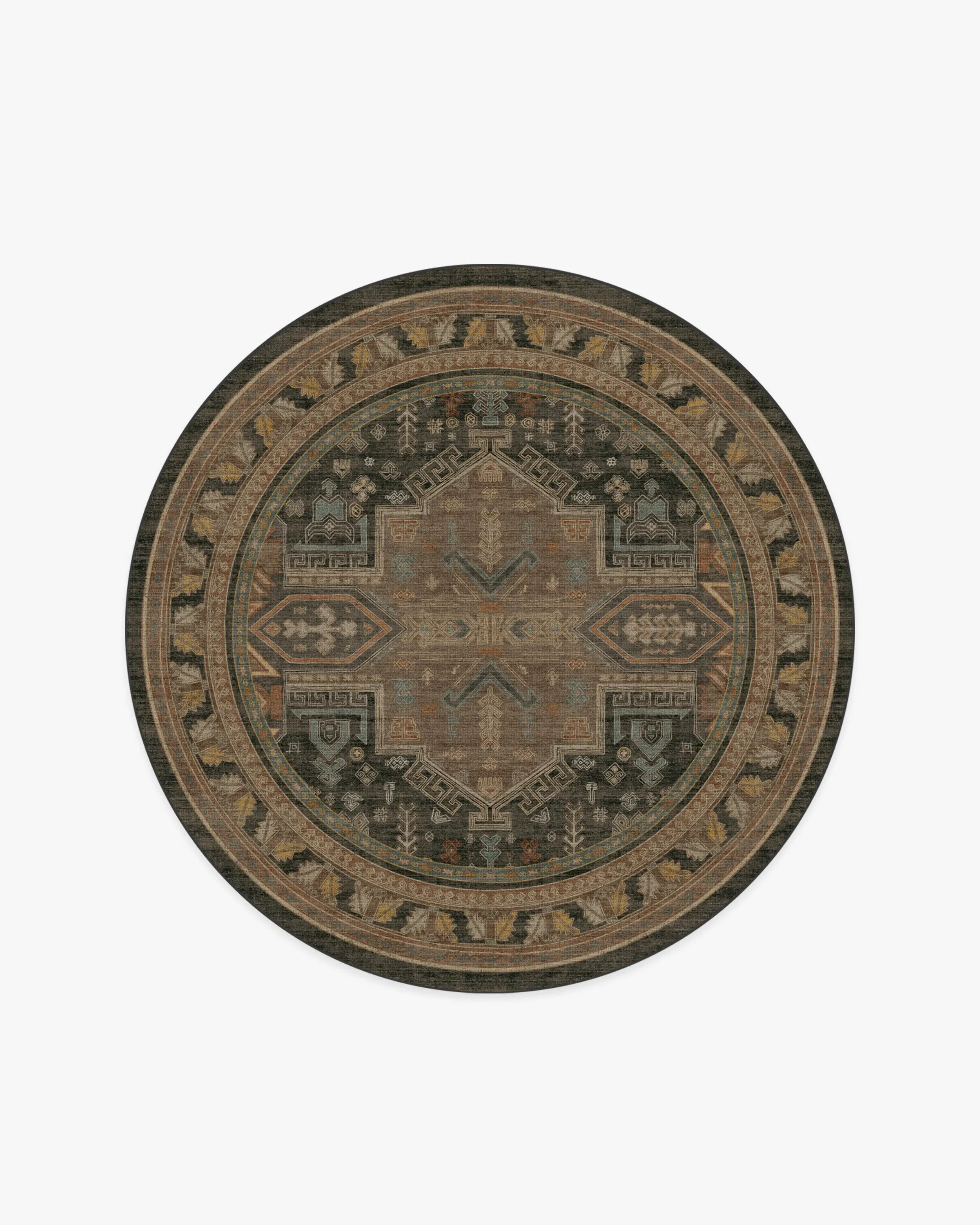 Round Area Rug Machine Washable - Brown
