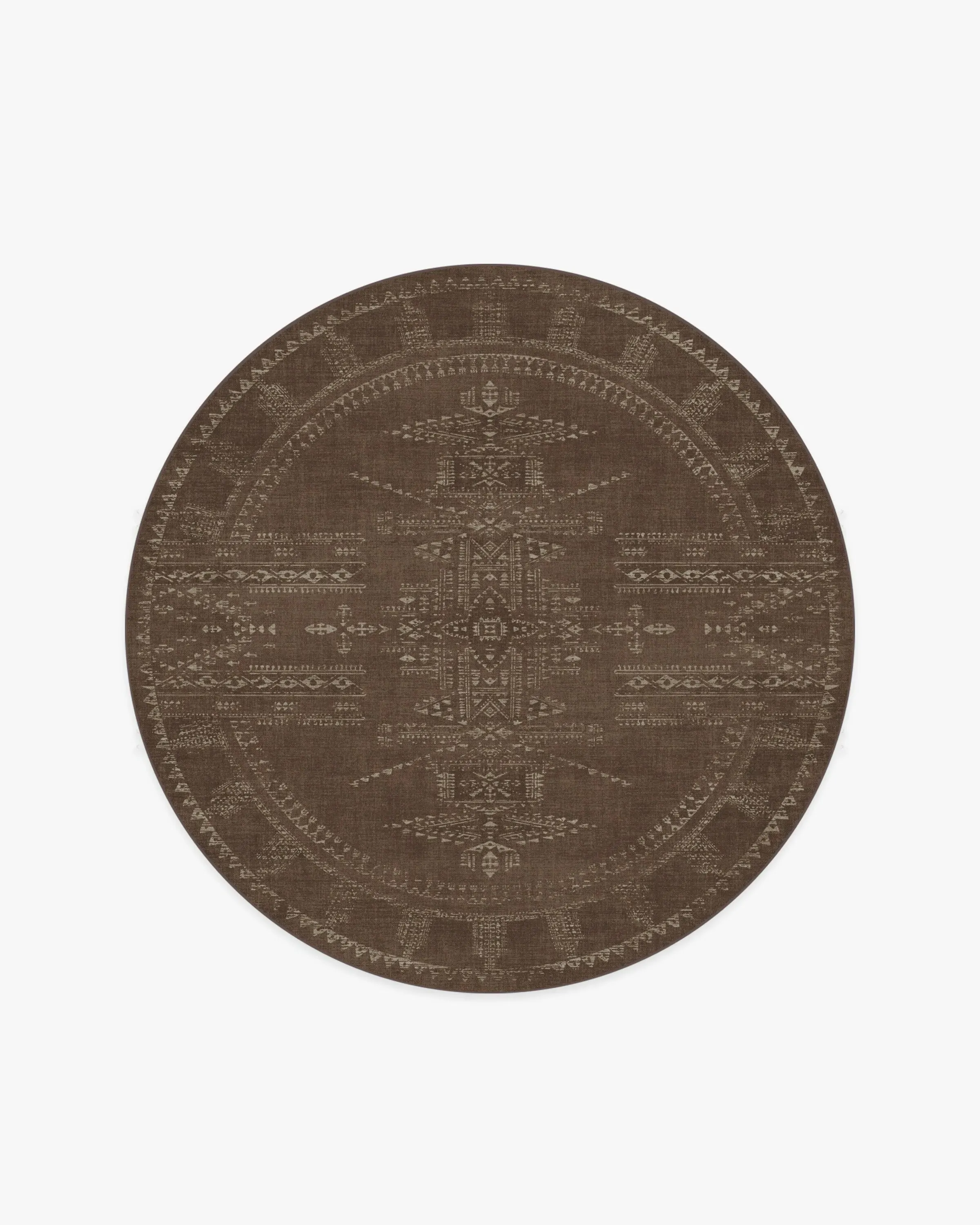 Round Area Rug Machine Washable - Brown