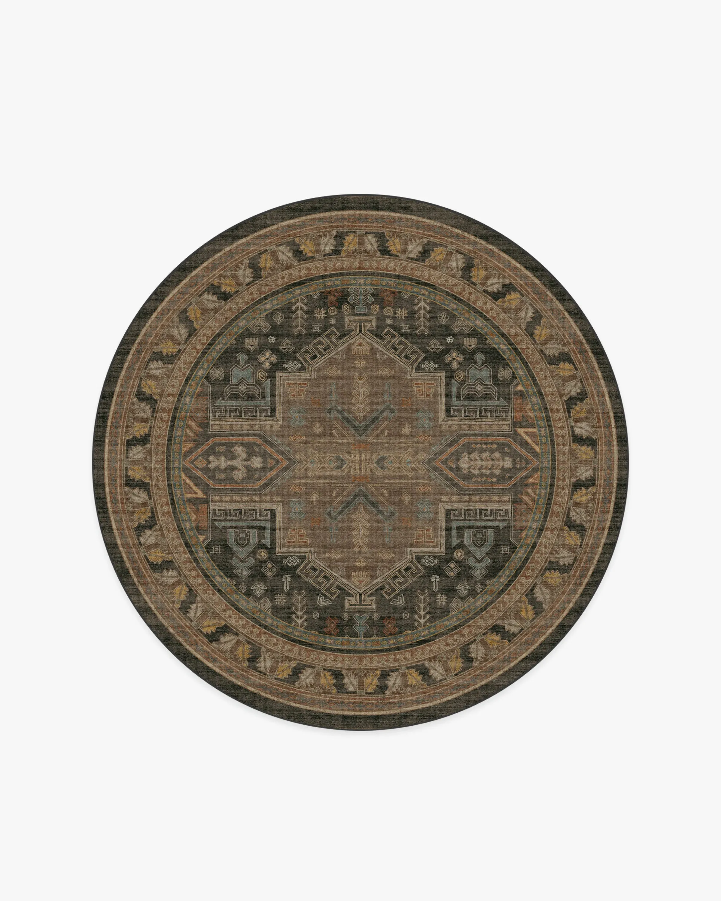 Round Area Rug Machine Washable - Brown