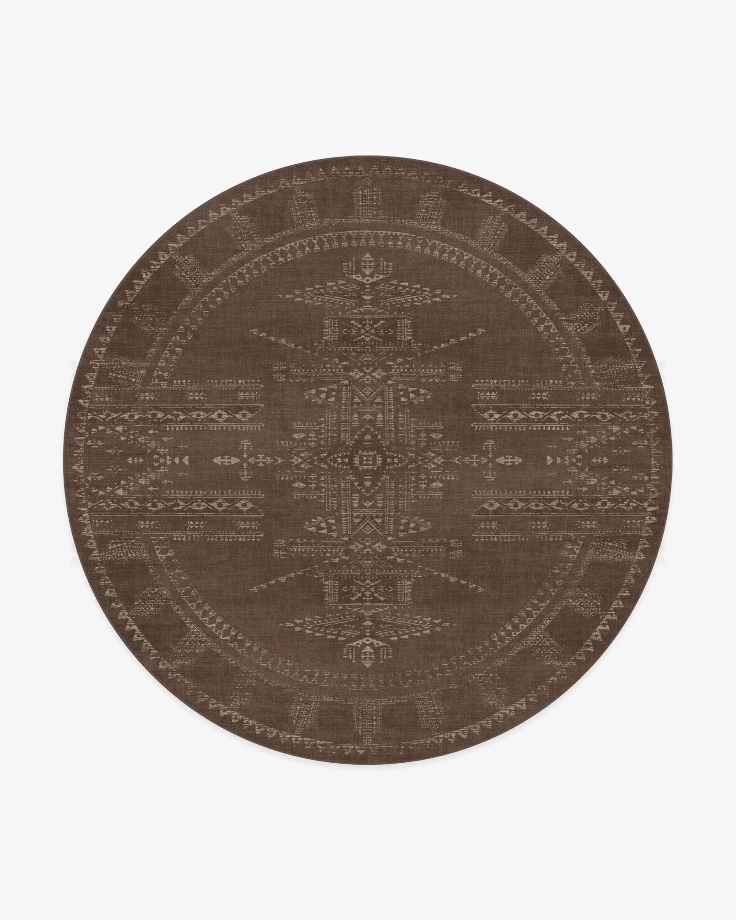 Round Area Rug Machine Washable - Brown