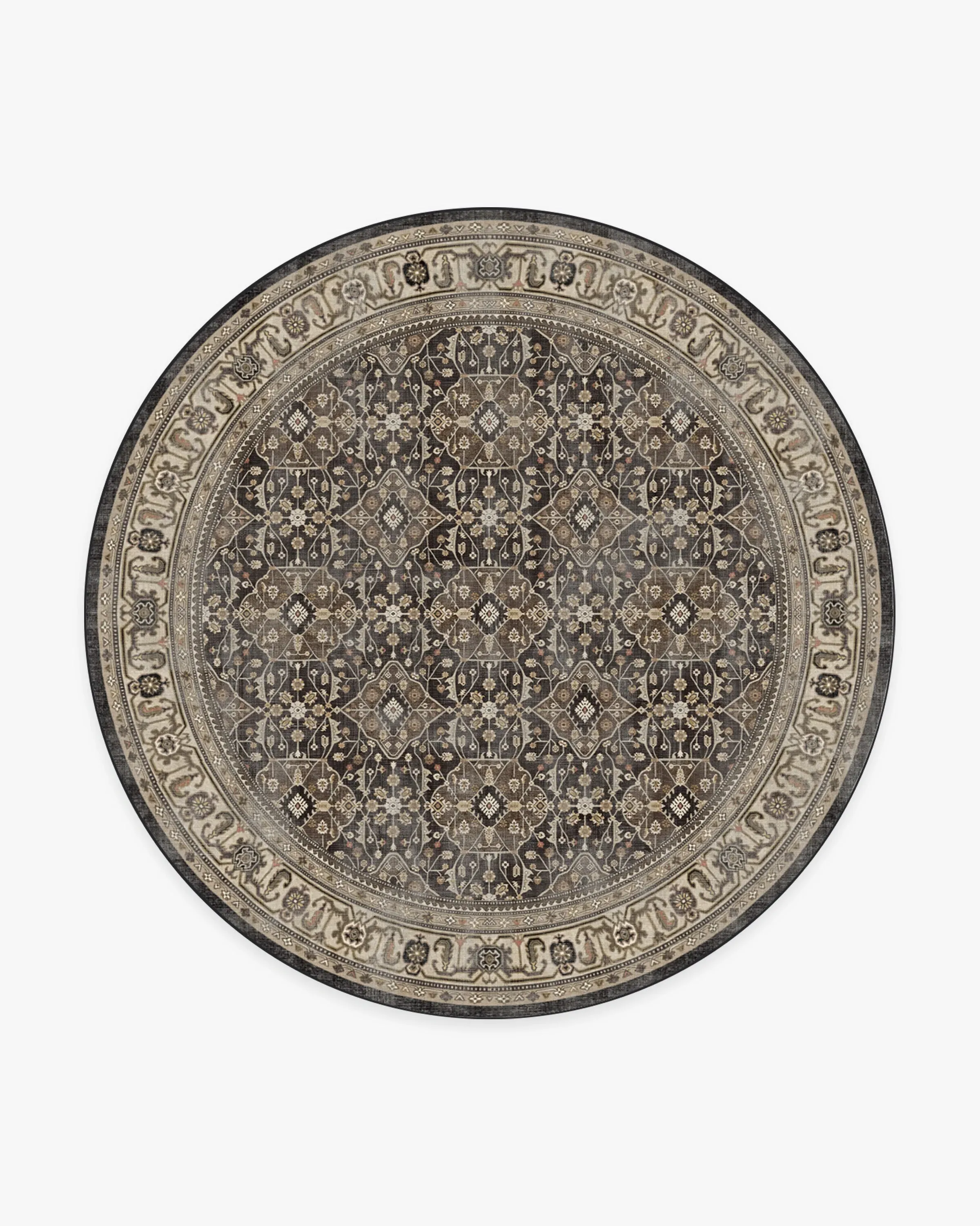 Round Area Rug Machine Washable - Brown