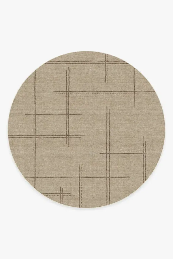 Round Area Rug Machine Washable - Brown