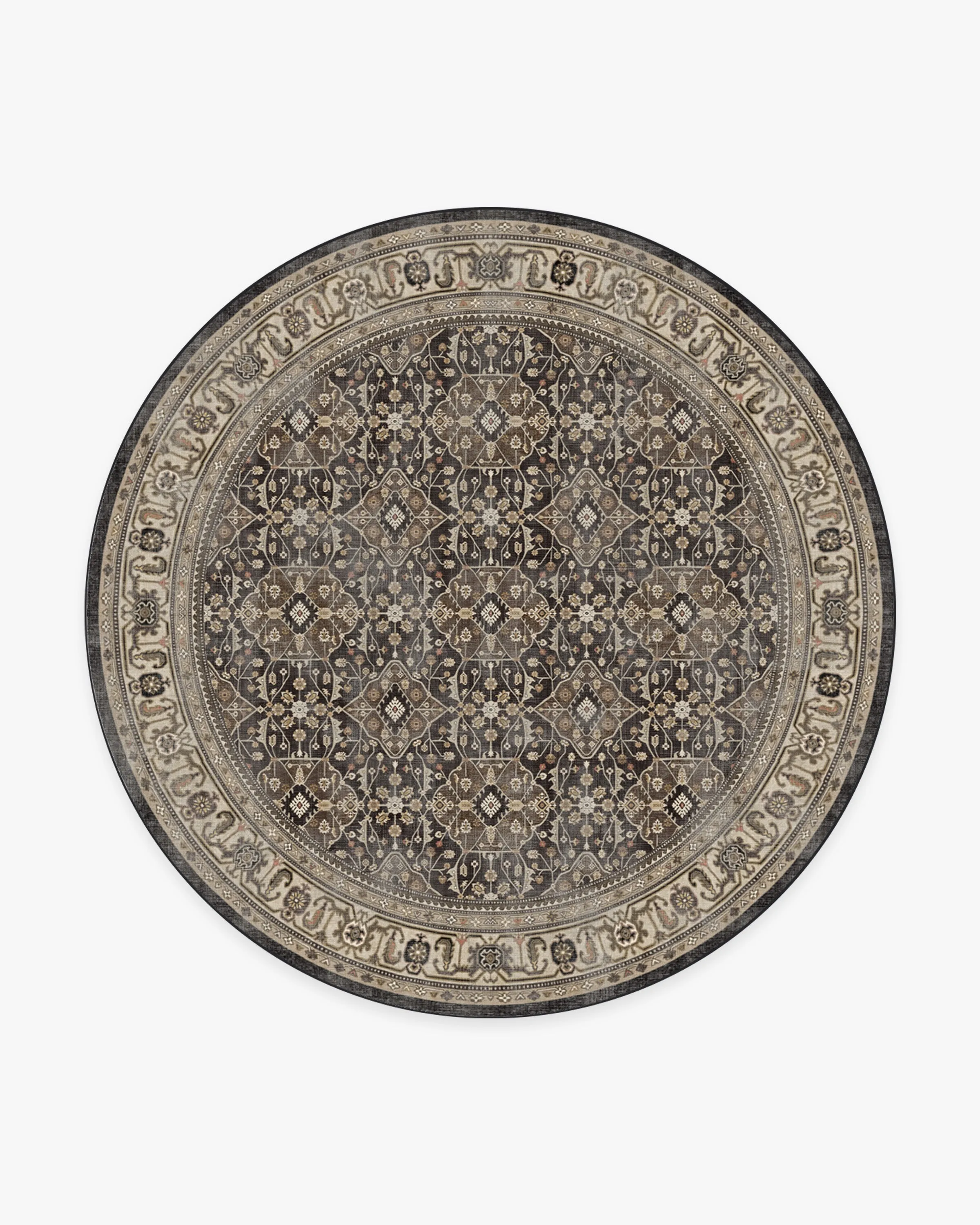 Round Area Rug Machine Washable - Brown