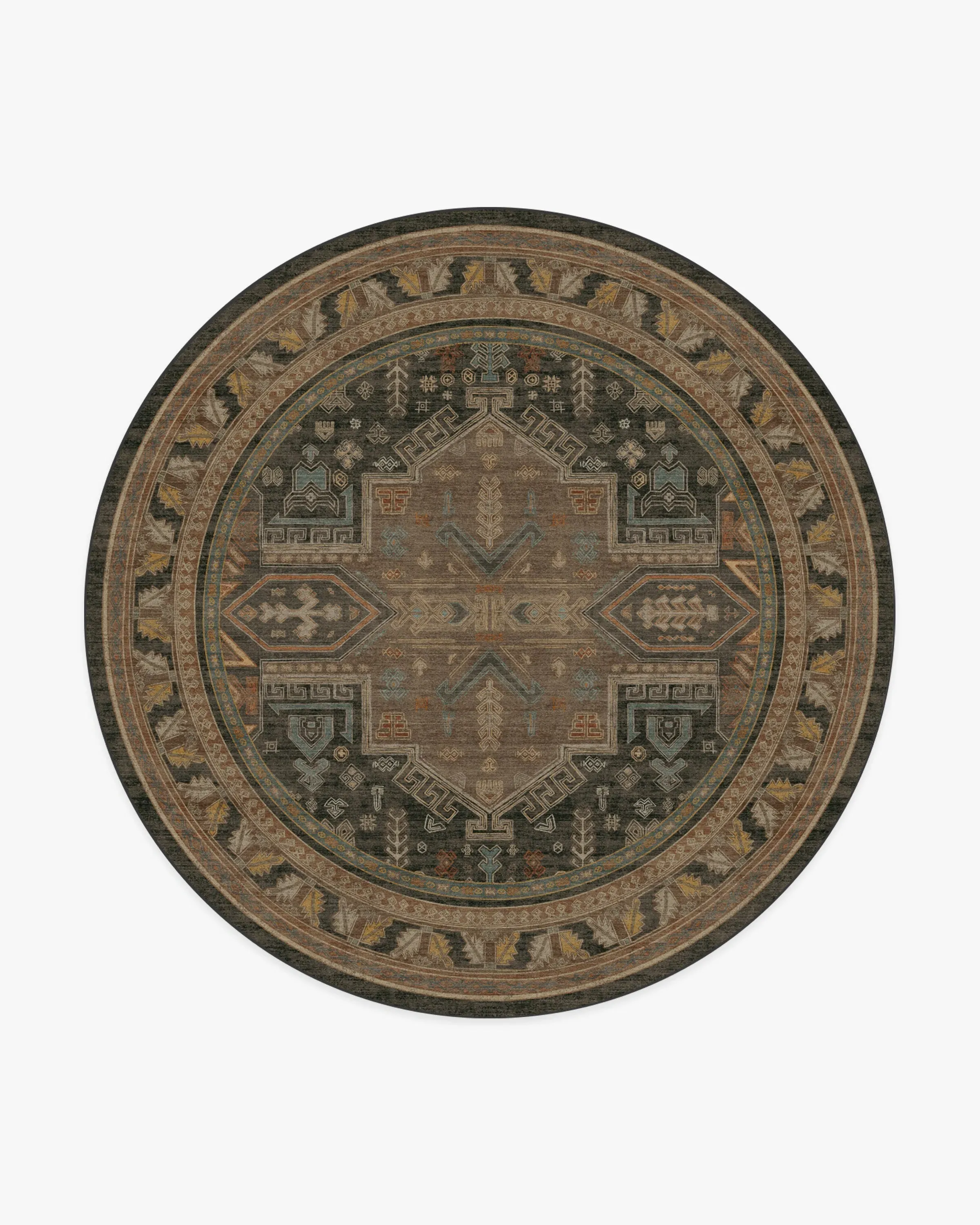 Round Area Rug Machine Washable - Brown