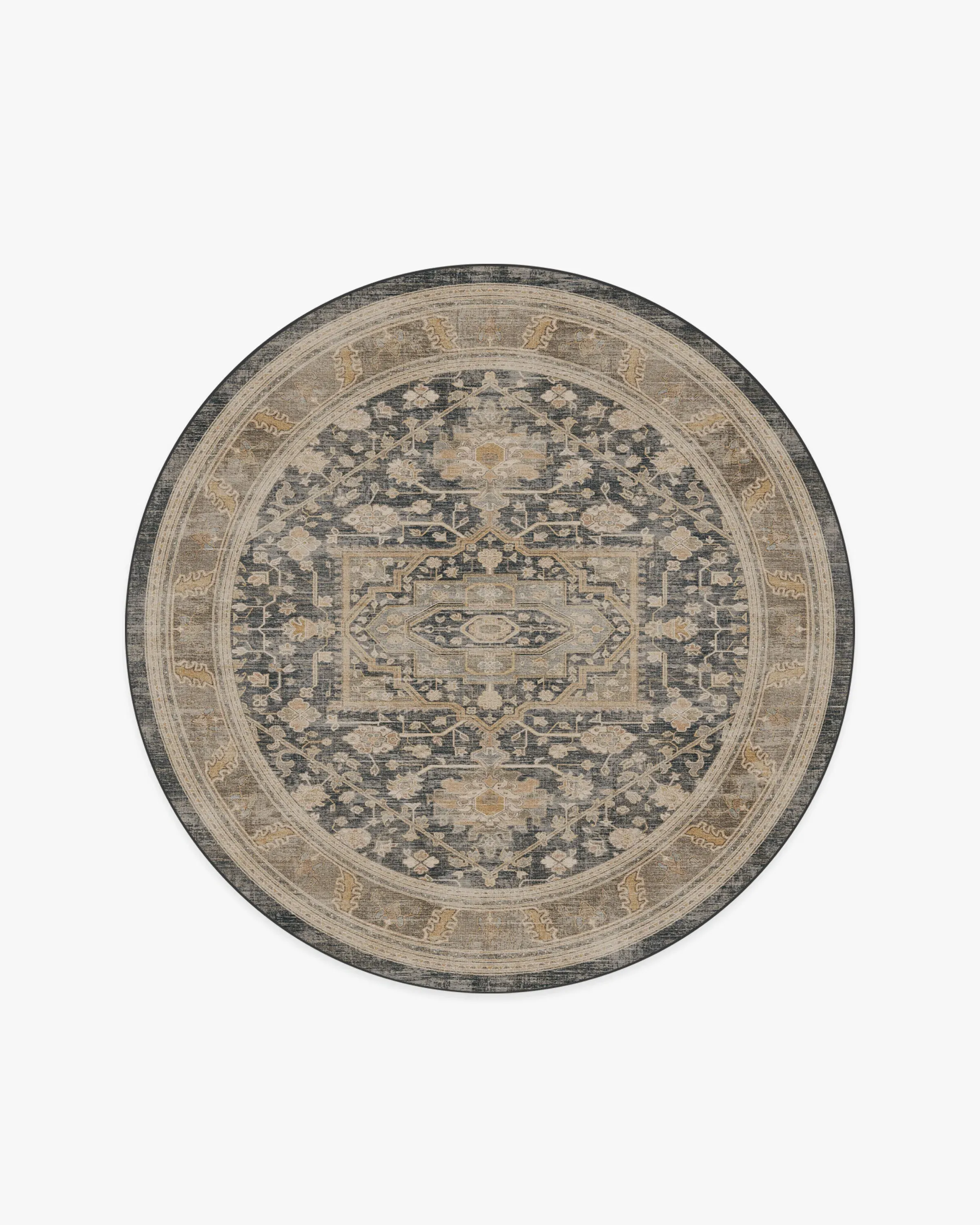 Round Area Rug Machine Washable - Brown