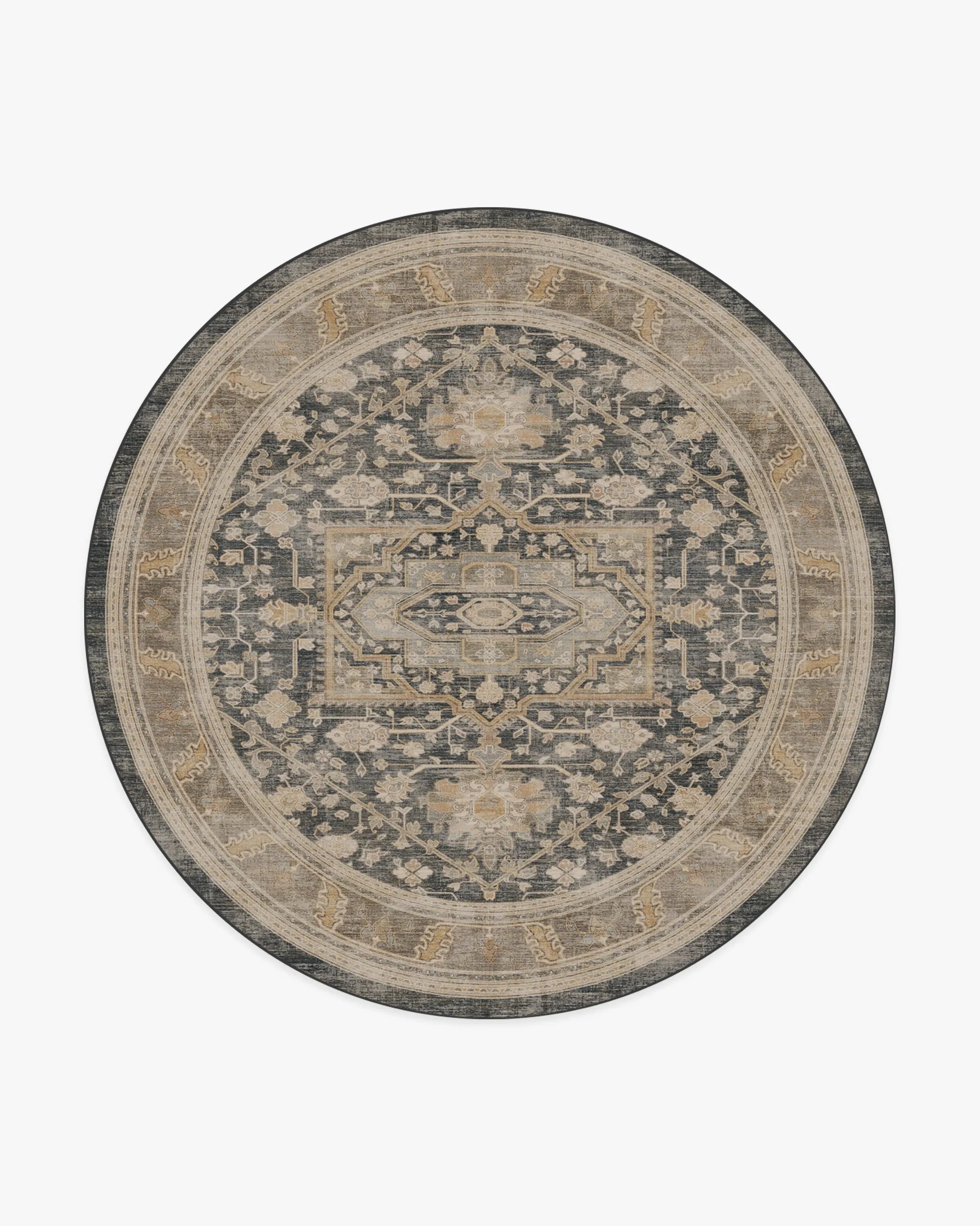 Round Area Rug Machine Washable - Brown