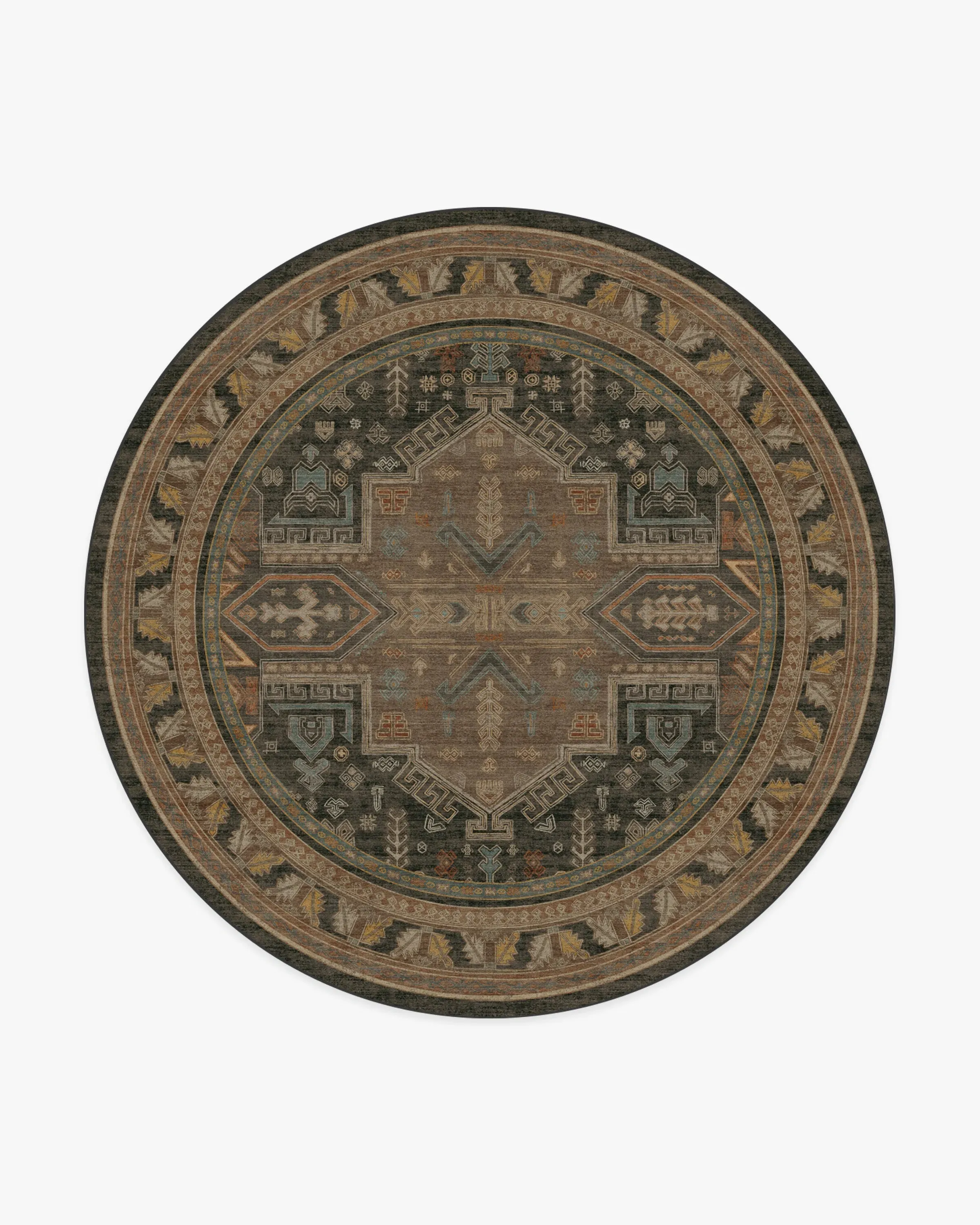 Round Area Rug Machine Washable - Brown
