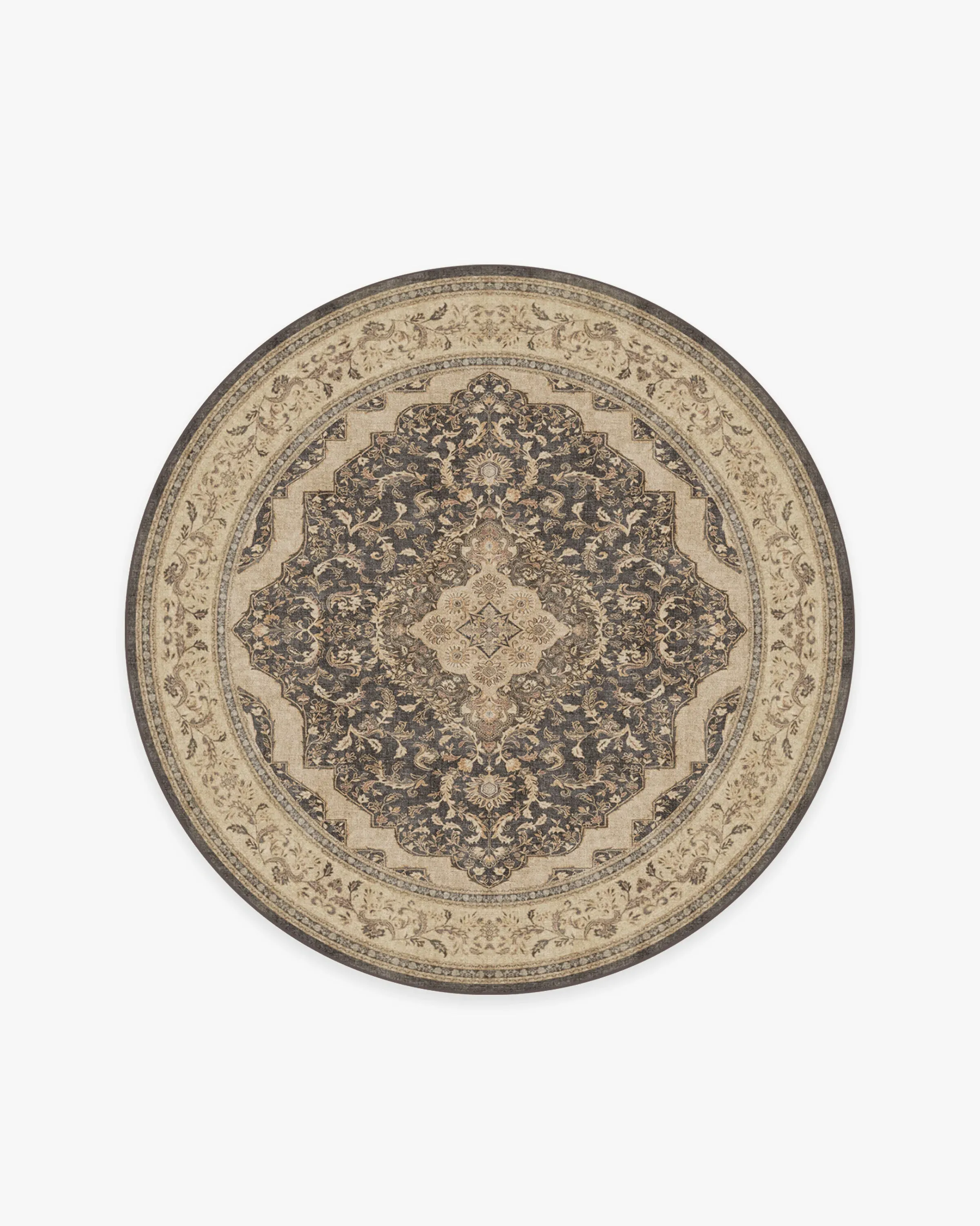 Round Area Rug Machine Washable - Brown, Chenille