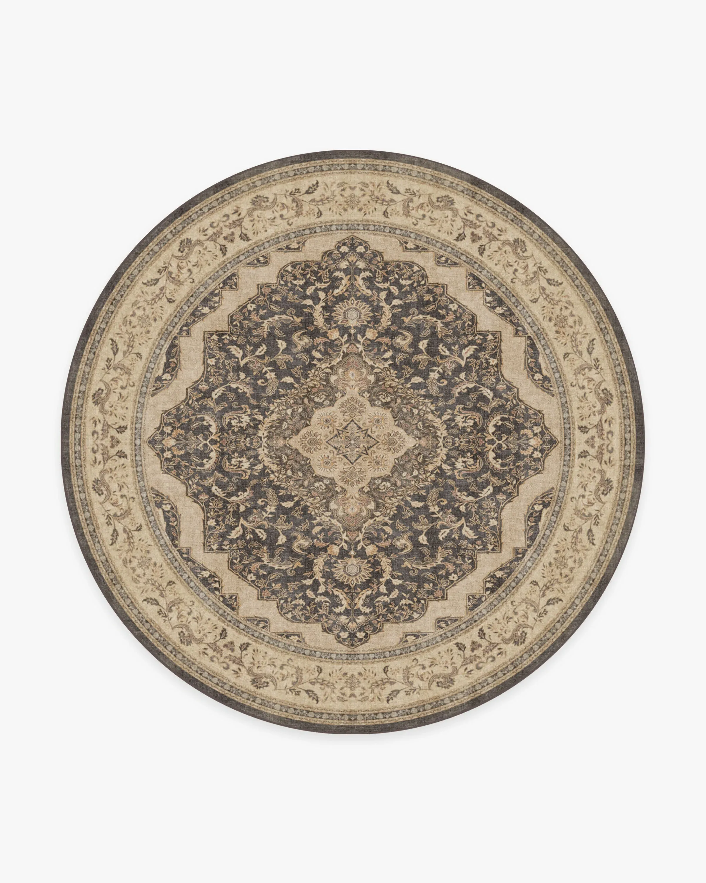 Round Area Rug Machine Washable - Brown, Chenille