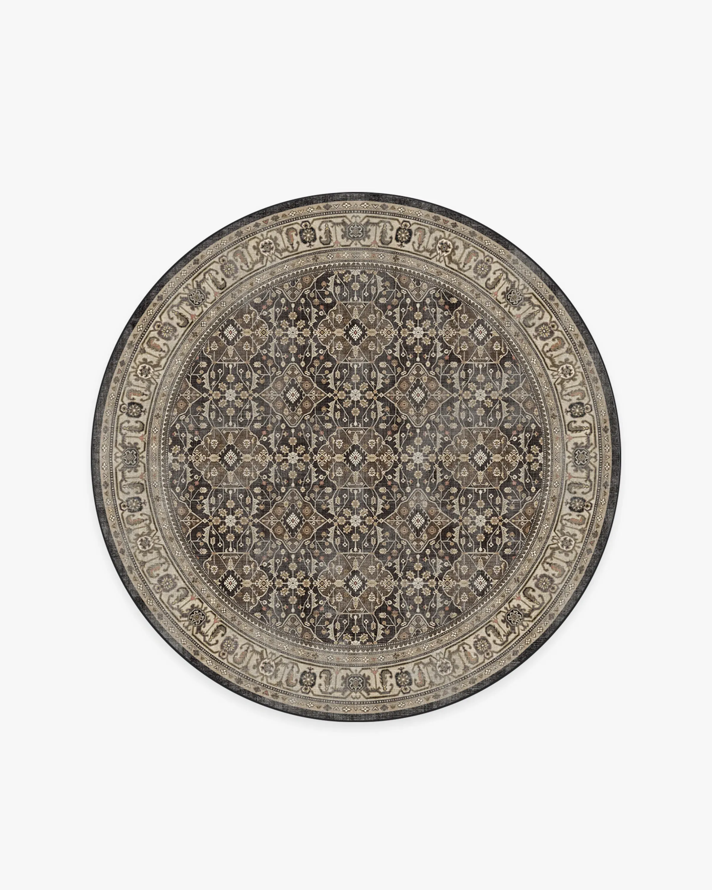 Round Area Rug Machine Washable - Brown