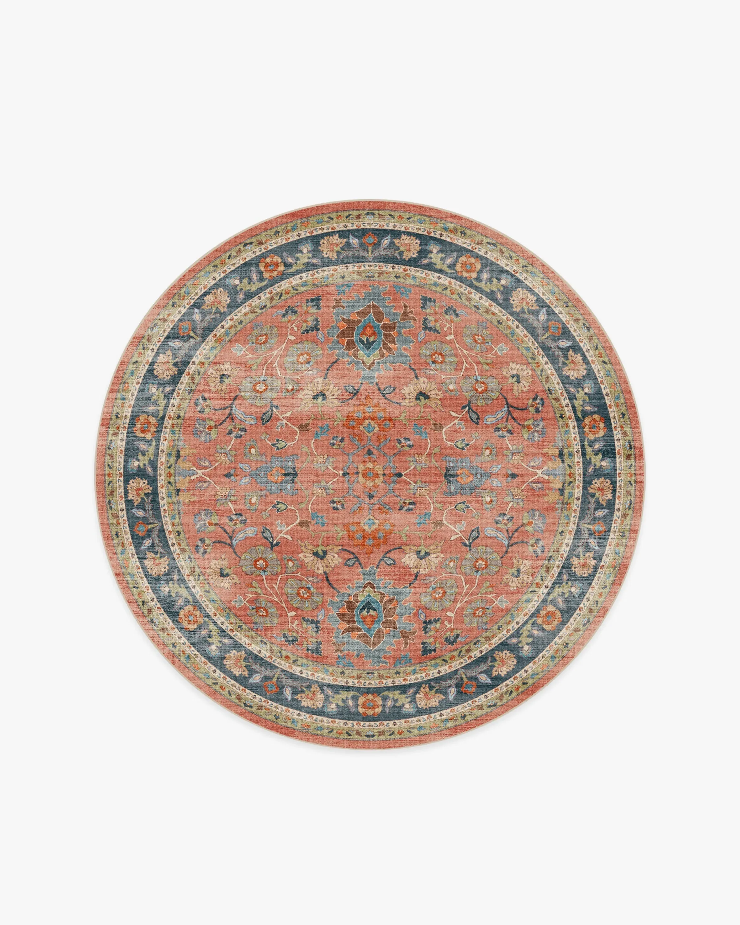 Round Area Rug Machine Washable - Coral