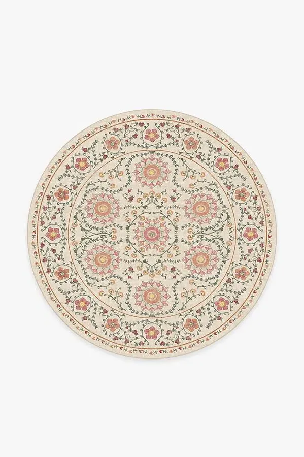 Round Area Rug Machine Washable - Coral