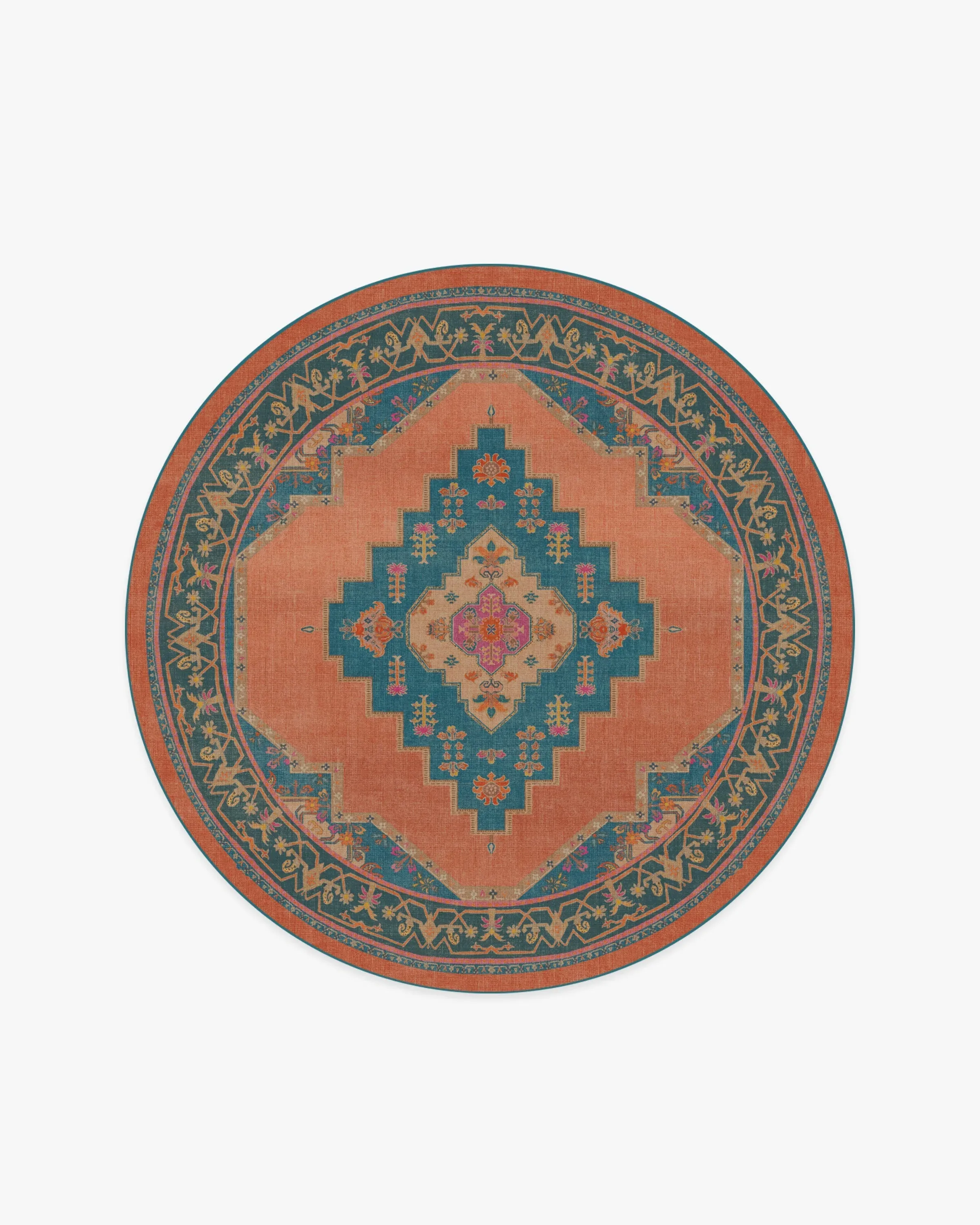 Round Area Rug Machine Washable - Coral