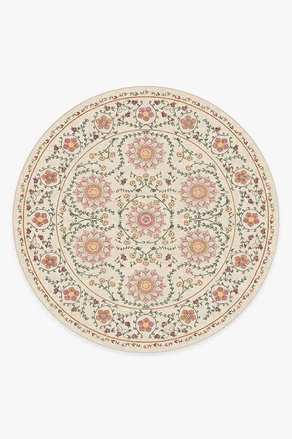 Round Area Rug Machine Washable - Coral