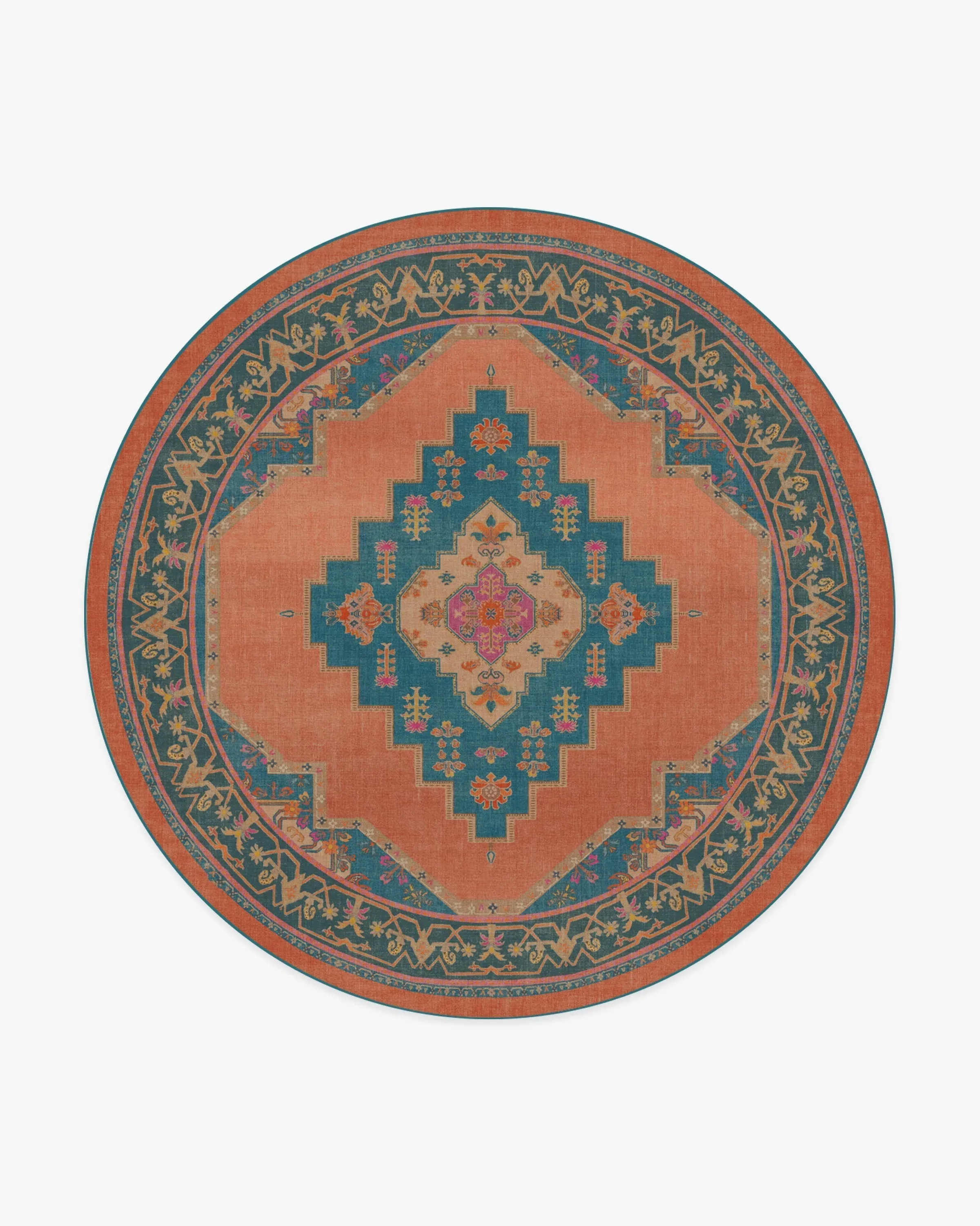 Round Area Rug Machine Washable - Coral
