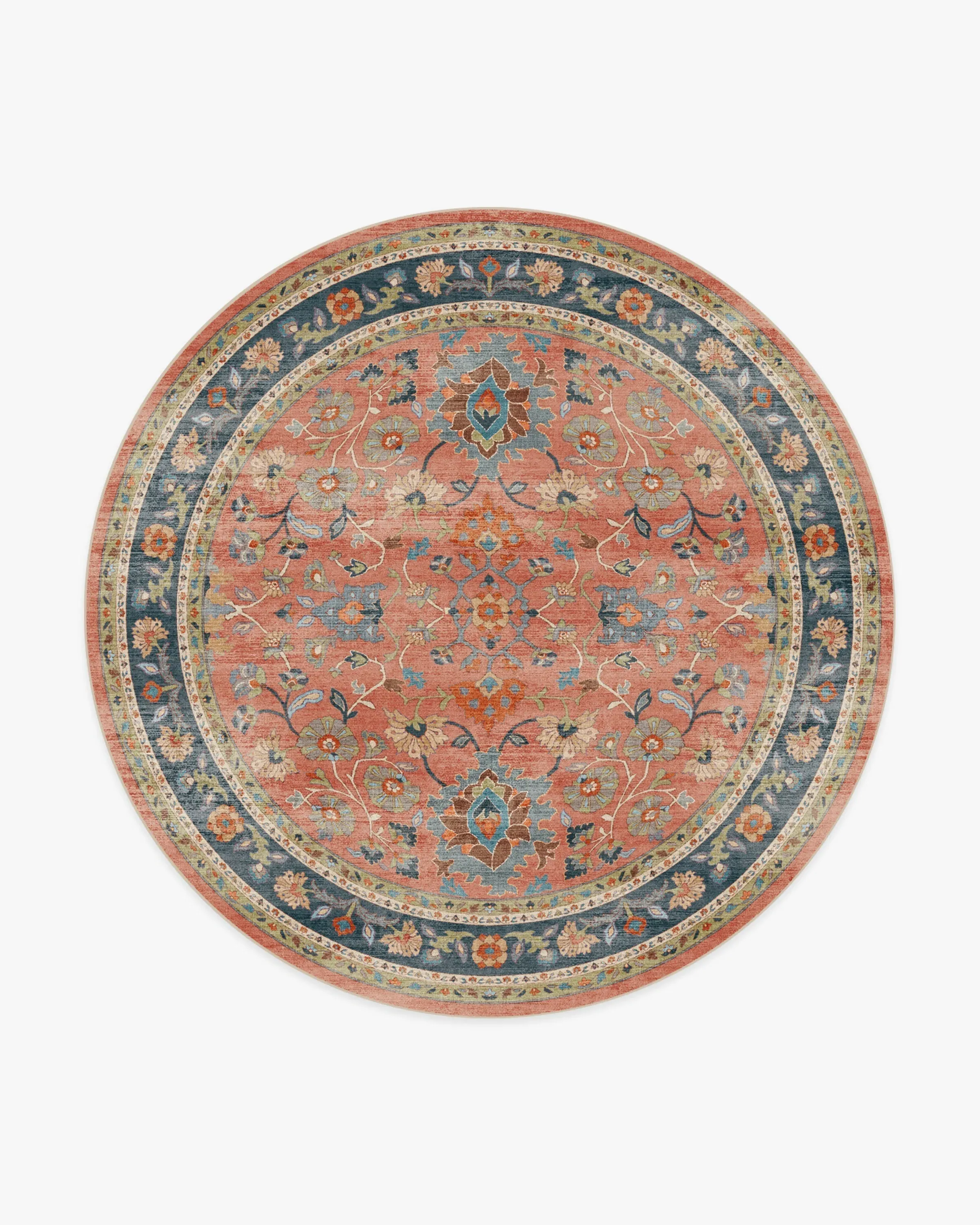 Round Area Rug Machine Washable - Coral