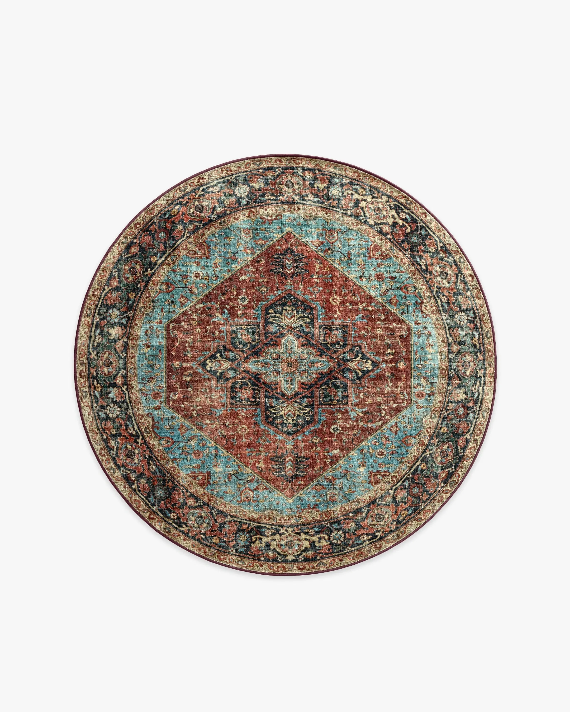 Round Area Rug Machine Washable - Crimson Blue