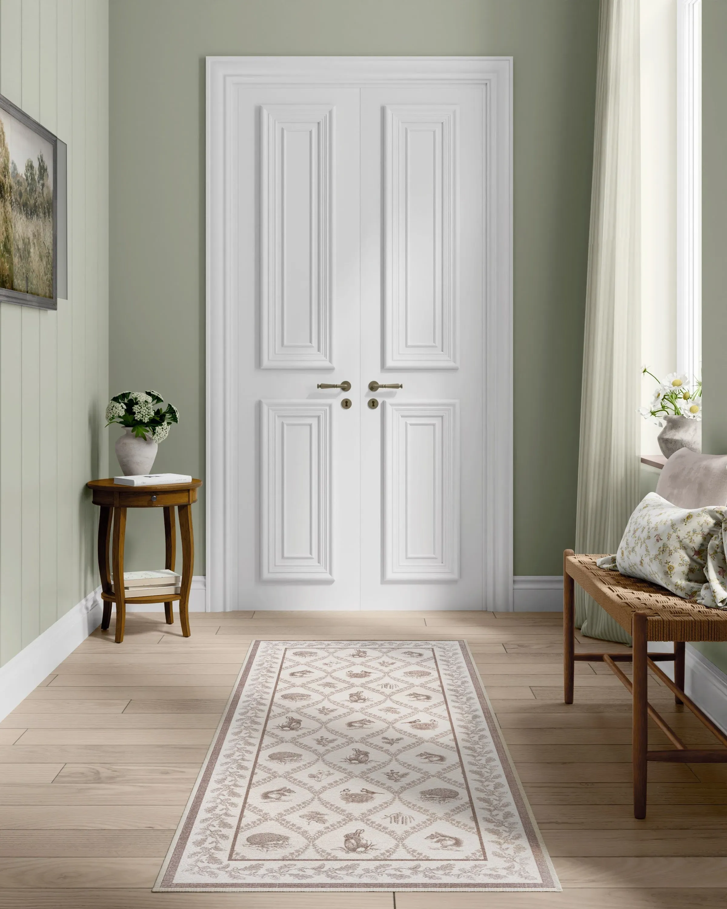 Round Area Rug Machine Washable - Fawn, Flatwoven