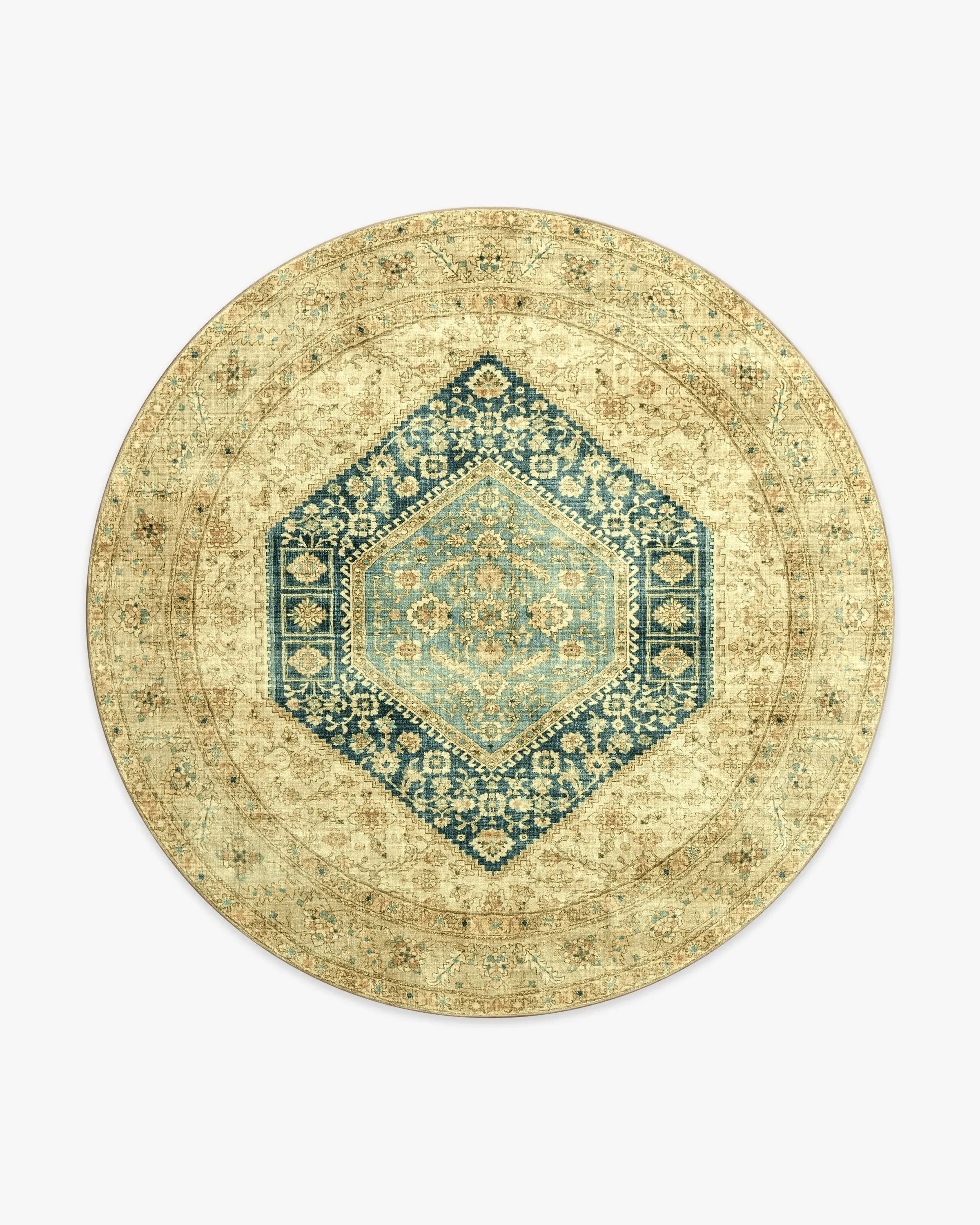 Round Area Rug Machine Washable - Gold, Teal