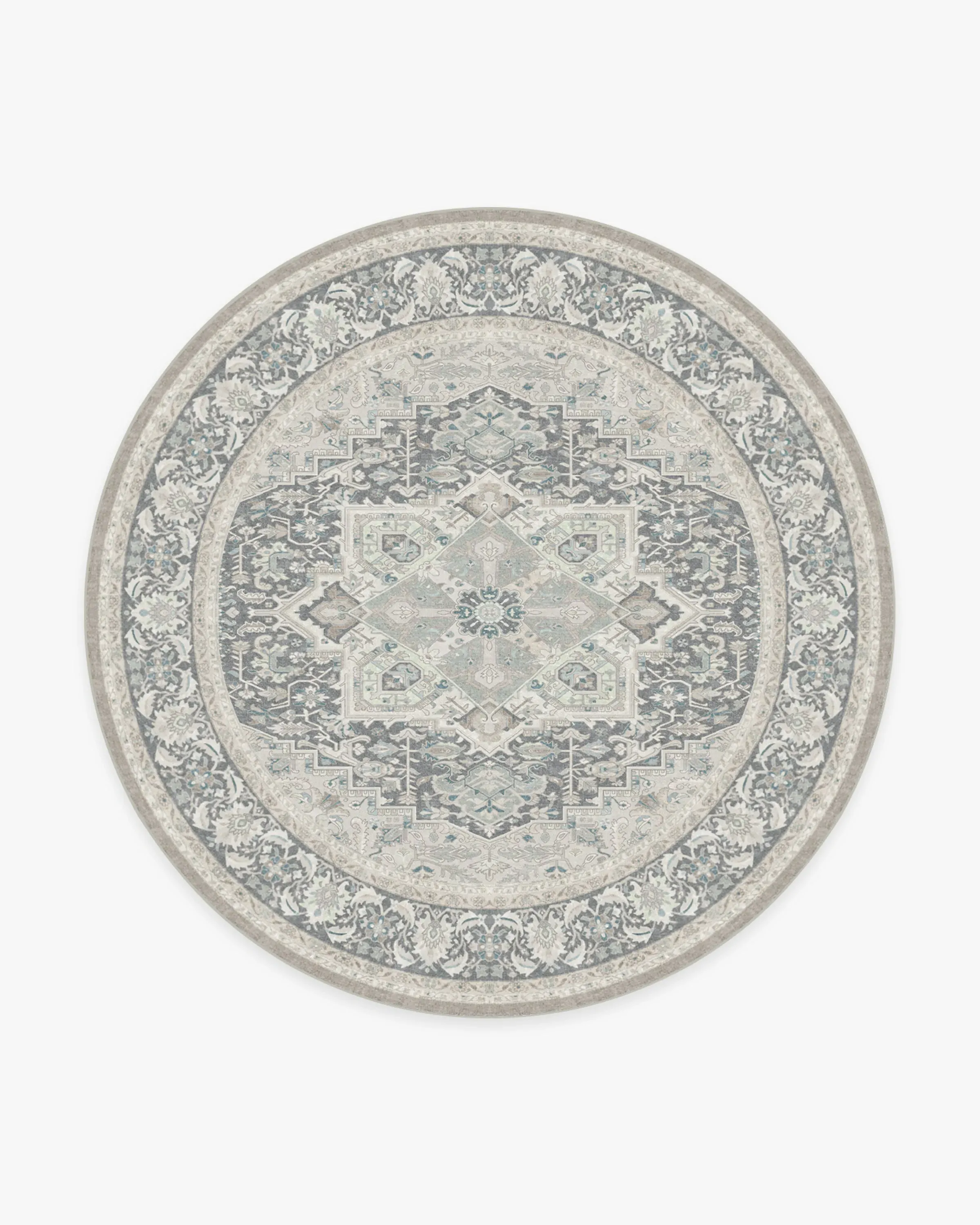 Round Area Rug Machine Washable - Grey