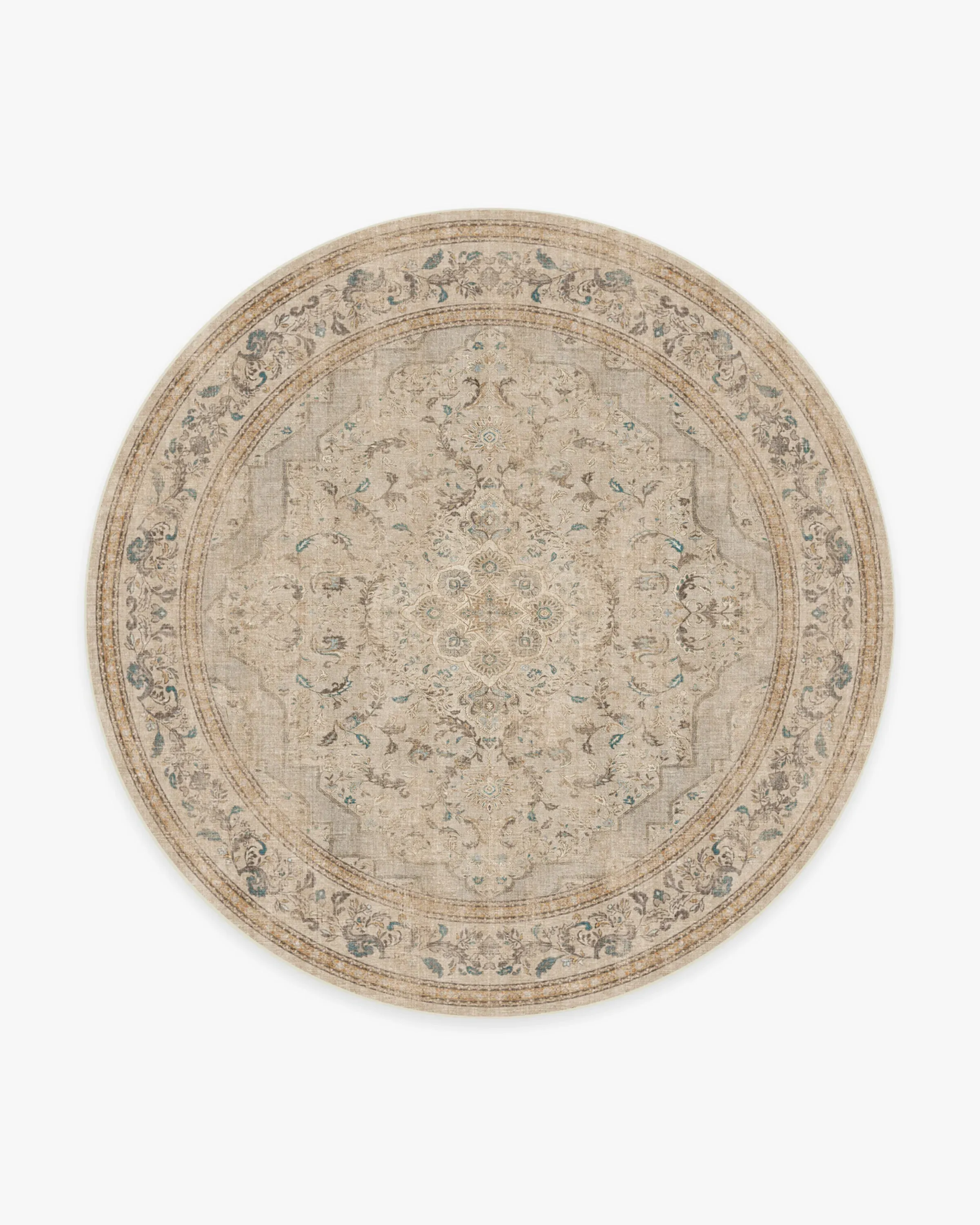 Round Area Rug Machine Washable - Ivory, Chenille