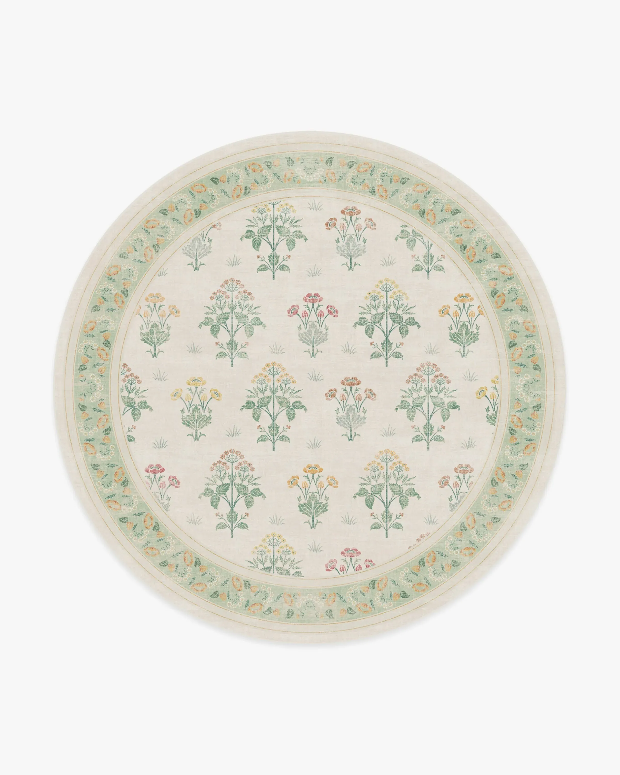 Round Area Rug Machine Washable - Ivory, Green